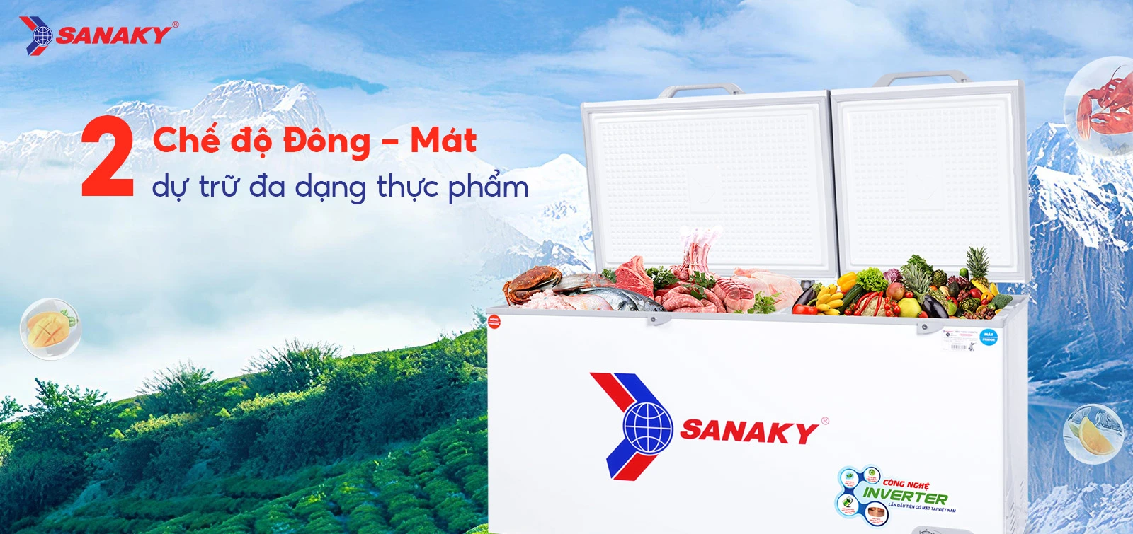 2 chế độ Đông - Mát dự trữ đa dạng thực phẩm Tủ đông mát 485 lít Sanaky VH-6699W3 với 2 chế độ Đông - Mát
