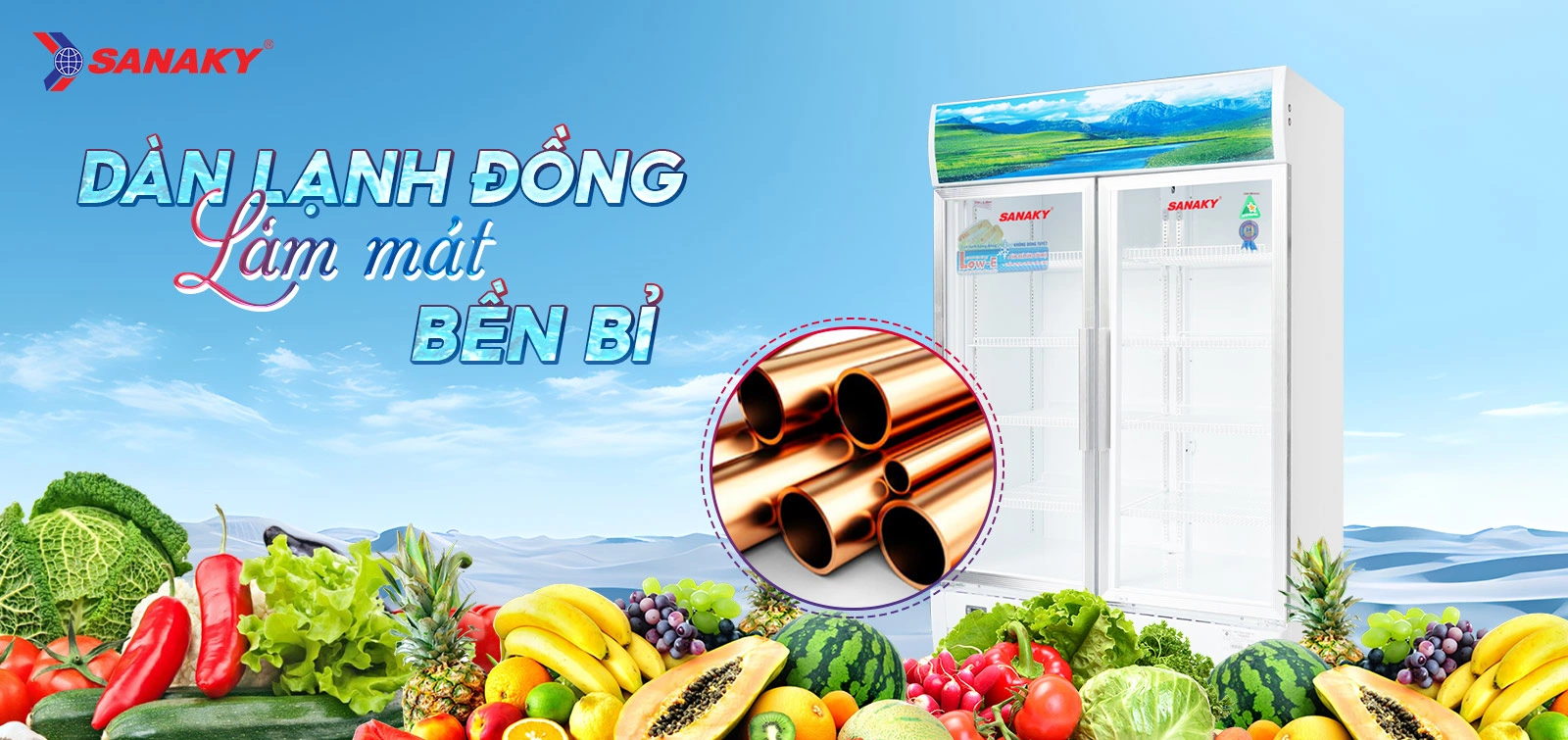 Dàn lạnh đồng làm mát bền bỉ trên tủ mát 1100 lít Sanaky VH-1209HP