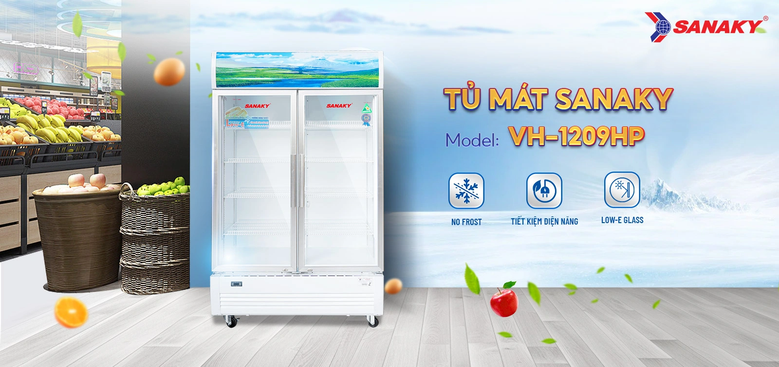 Tủ mát 1100 lít Sanaky VH-1209HP cửa kính trưng bày