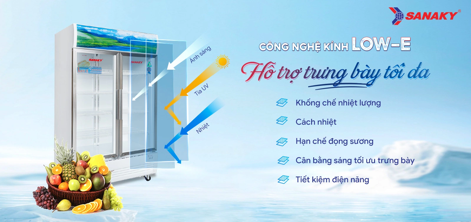 Tủ mát 1100 lít Sanaky VH-1209HP trang bị công nghệ kính Low-E hỗ trợ trưng bày tối đa