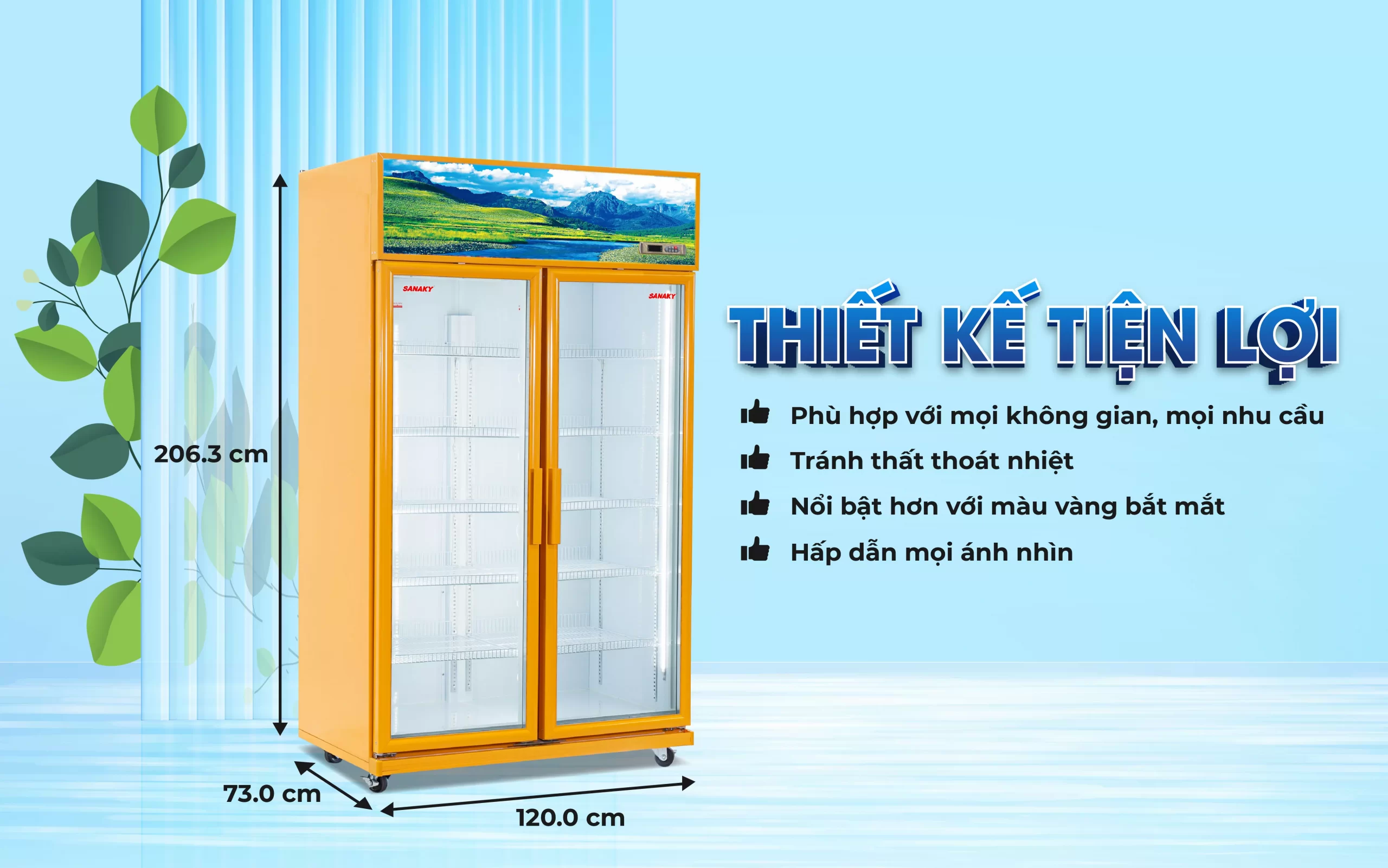 Tủ mát 1100l Sanaky Inverter VH-1209HP3A thiết kế cửa kính trưng bày
