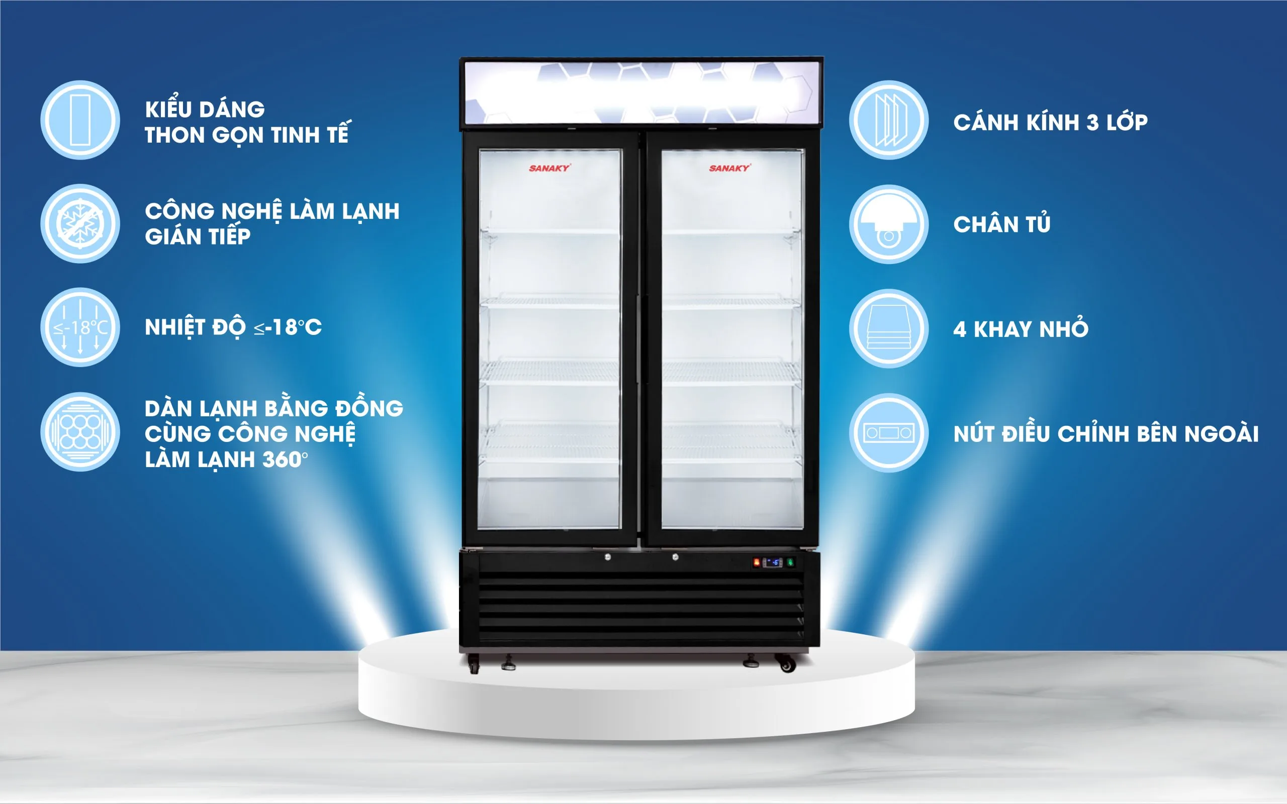 Tủ mát 1320 lít Sanaky VH-1368K thiết kế cửa kính 3 lớp