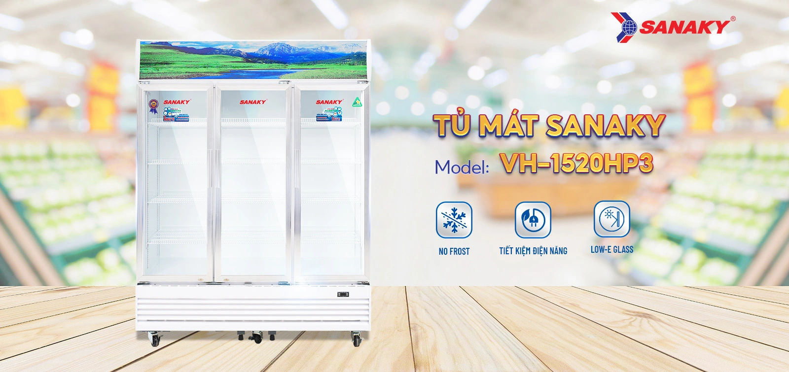Tủ Mát Sanaky VH-1520HP3 Tủ mát 1400 lít Sanaky Inverter VH-1520HP3 với thiết kế 3 cánh cửa kính
