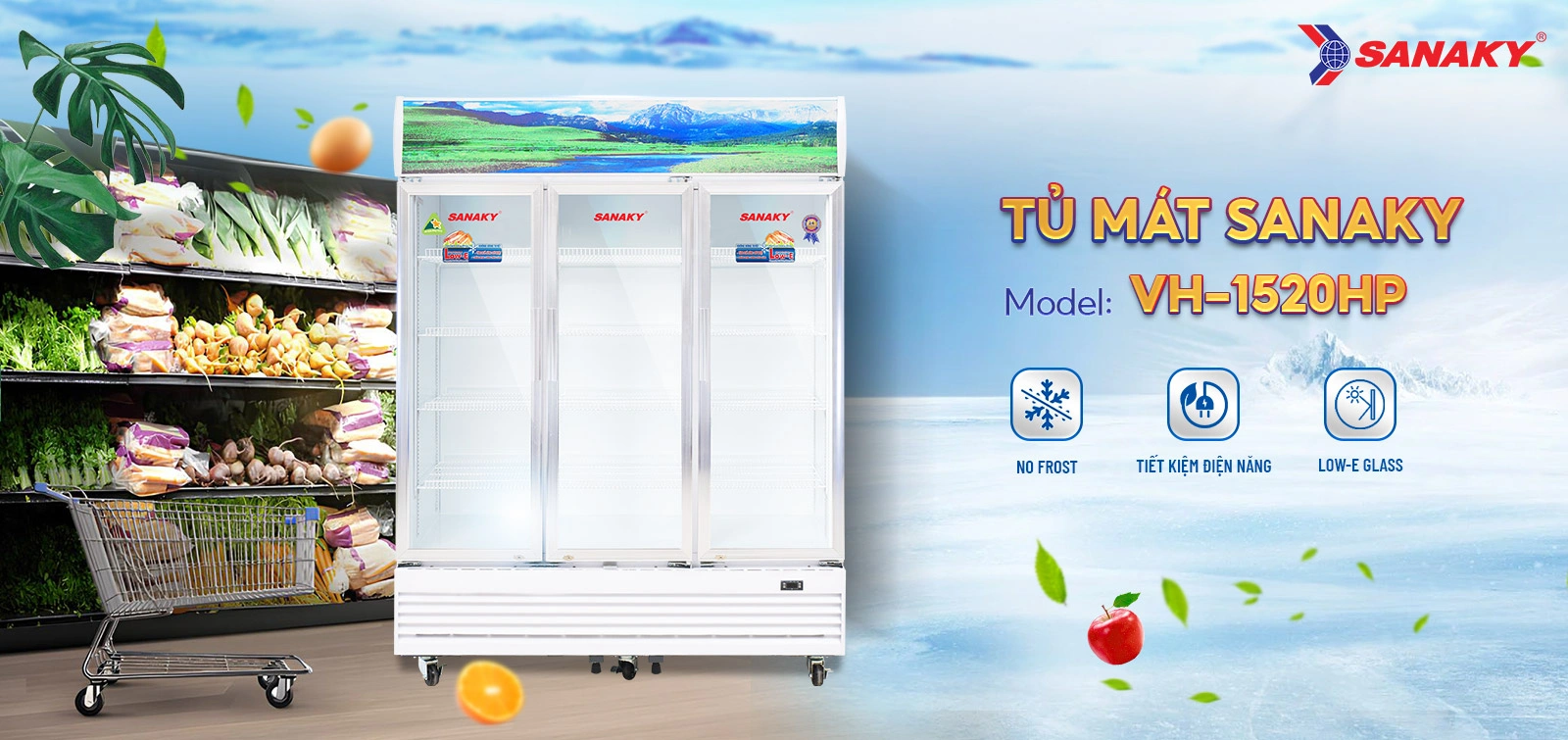 Tủ Mát Sanaky VH-1520HP Tủ mát 1400 lít Sanaky VH-1520HP với thiết kế cửa kính và hệ thống kệ trưng bày