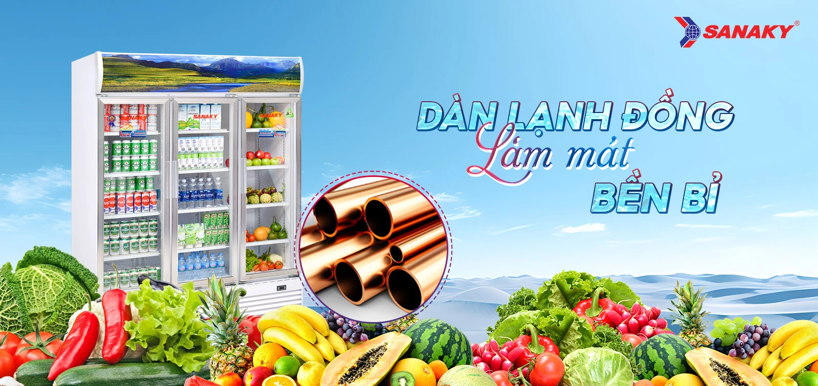 Dàn lạnh đồng làm mát bền bỉ Tủ mát 1400 lít Sanaky VH-1520HP với dàn lạnh đồng làm mát bền bỉ