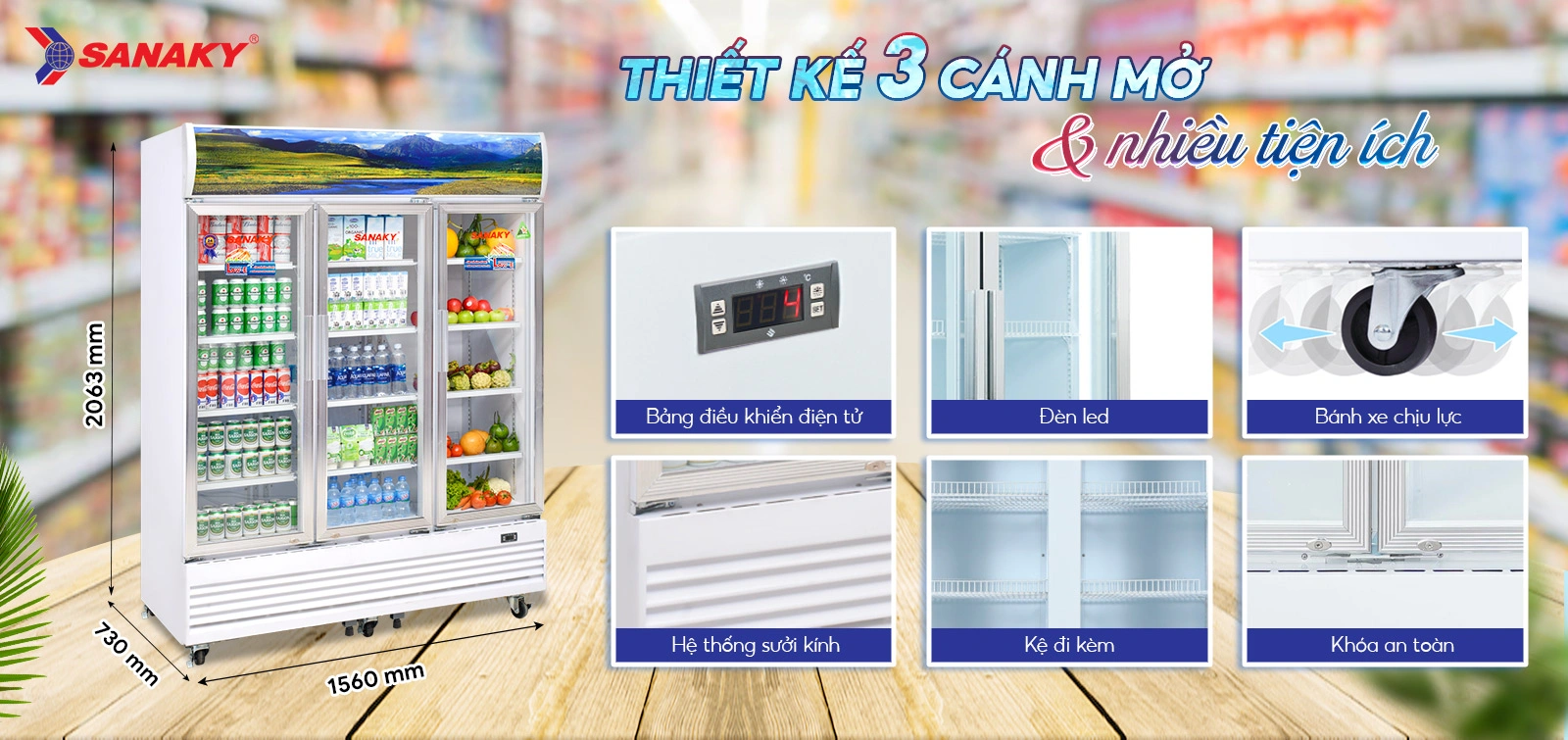 Thiết kế Tủ Mát Sanaky VH-1520HP 2 cánh mở cùng nhiều tiện ích Thiết kế Tủ mát 1400 lít Sanaky VH-1520HP 2 cánh mở cùng nhiều tiện ích