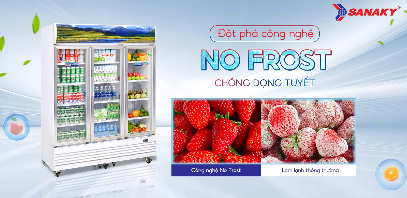 Đột phá công nghệ No-frost chống đọng tuyết Tủ mát 1400 lít Sanaky VH-1520HP tích hợp công nghệ No-Frost chống đọng tuyết