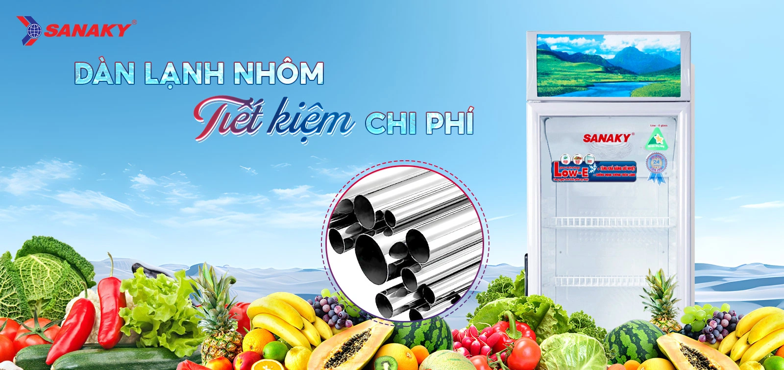 Dàn lạnh nhôm tiết kiệm chi phí Dàn lạnh nhôm tiết kiệm chi phí trên tủ mát 200 lít Sanaky VH-258KL