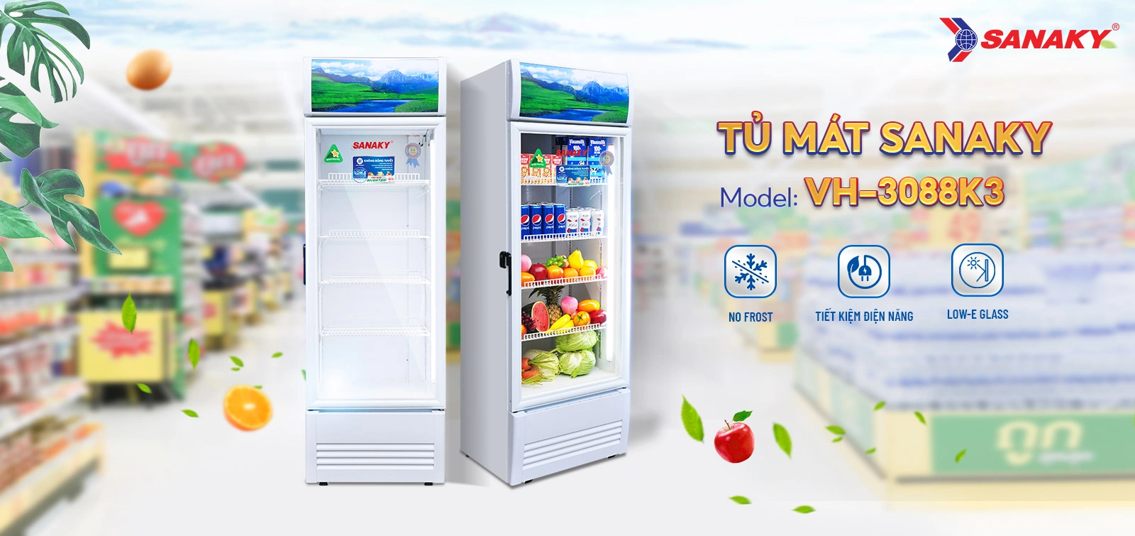 Tủ mát Sanaky VH-3088K3 Tủ mát 240 lít Sanaky Inverter VH-3088K3 cửa kính trưng bày