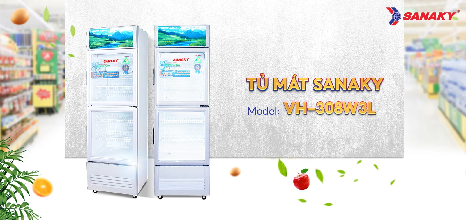 Tủ Mát Sanaky VH-308W3L Tủ mát 240 lít Sanaky Inverter VH-308W3L cửa kính trưng bày