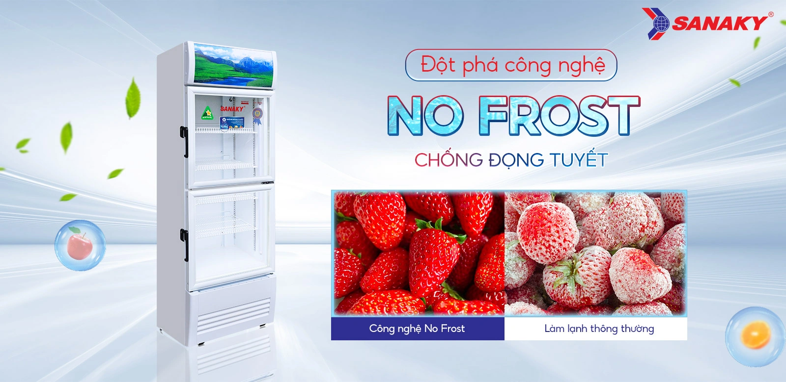 Tủ mát 240 lít Sanaky VH-3088KW tích hợp công nghệ No-Frost chống đọng tuyết