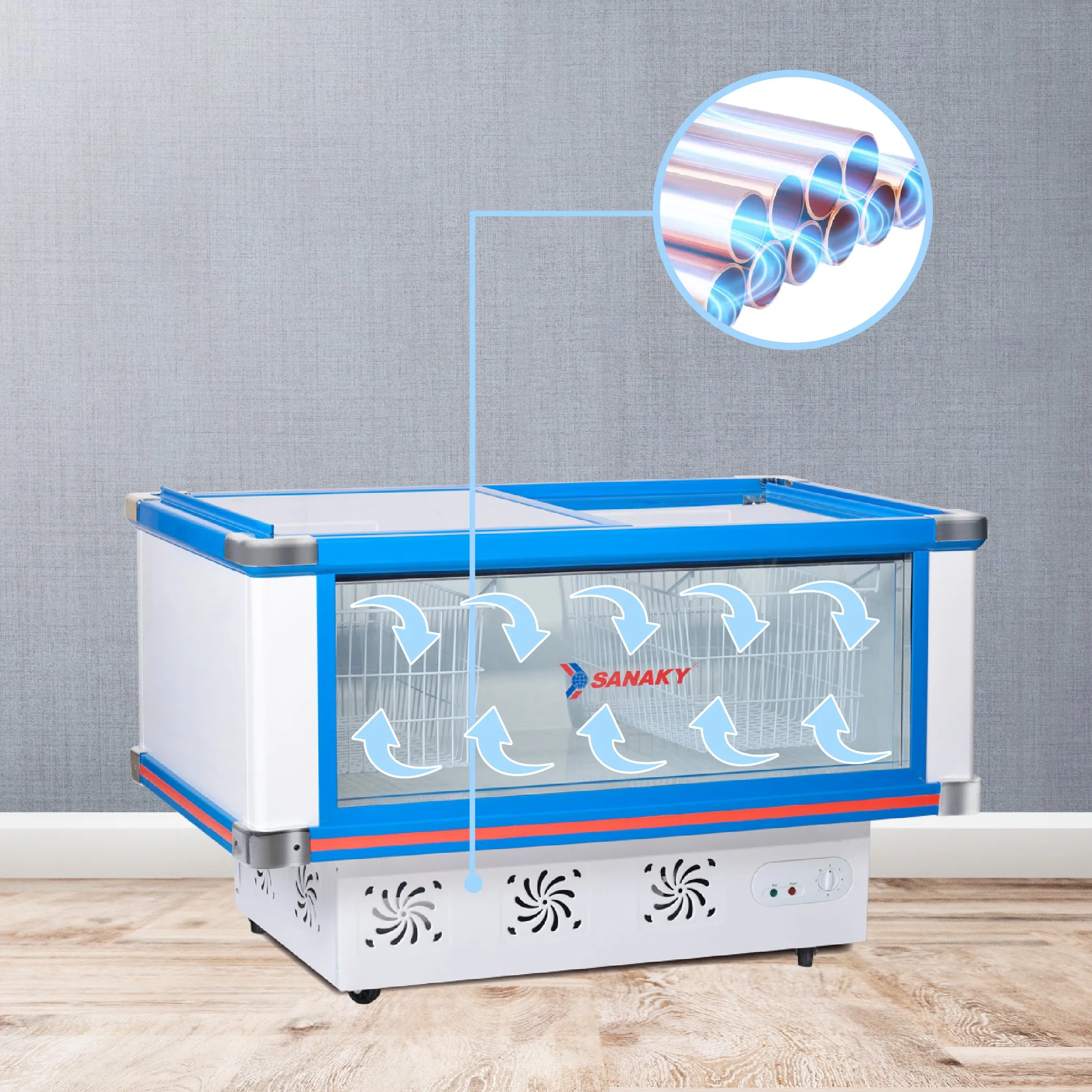 Tủ Mát Sanaky VH-299K 278 lít, mặt kính, dàn lạnh đồng Tủ mát 278 lít Sanaky VH-299K với dàn lạnh bằng đồng