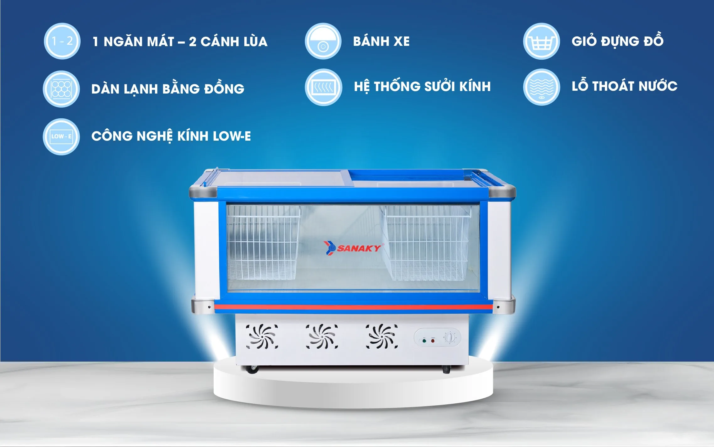 Tủ Mát Sanaky VH-299K 278 lít, mặt kính, dàn lạnh đồng Tủ mát 278 lít Sanaky VH-299K thiết kế 2 cánh lùa với dàn lạnh bằng đồng và kính Low-E