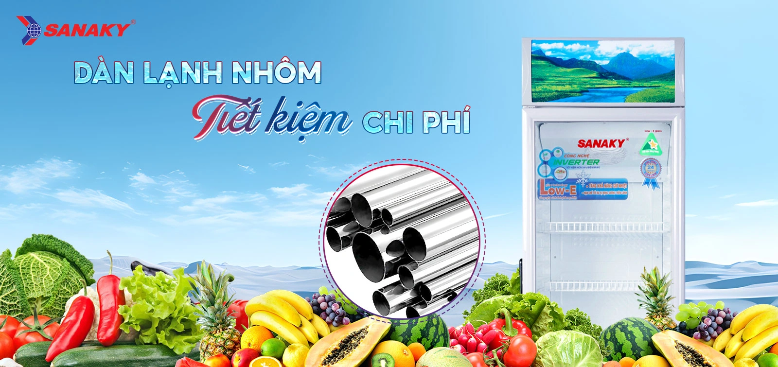 Dàn lạnh nhôm tiết kiệm chi phí Dàn lạnh nhôm trên tủ mát 290 lít Sanaky Inverter VH-358K3L