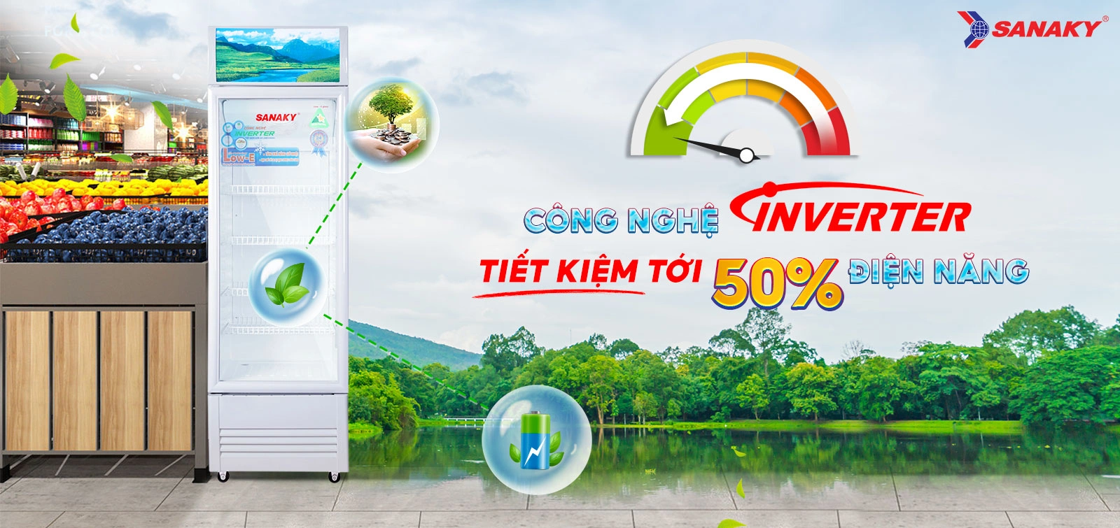 Công nghệ Inverter tiết kiệm tới 50% điện năng Tủ mát 290 lít Sanaky Inverter VH-358K3L tích hợp công nghệ Inverter tiết kiệm điện