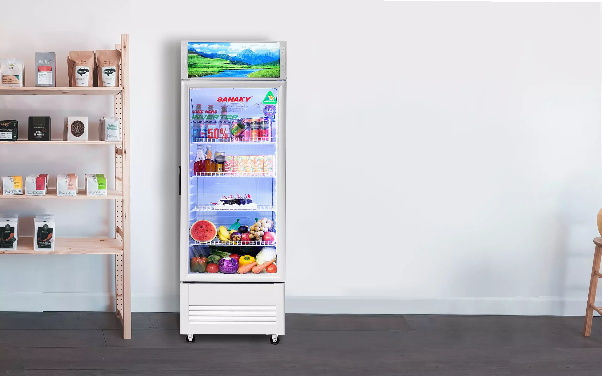 Tủ mát 300 lít Sanaky Inverter VH-3089K3 thiết kế cửa kính trưng bày