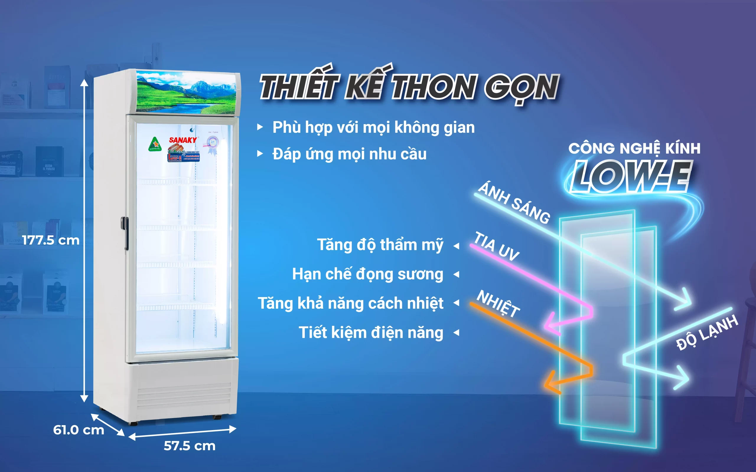 Tủ mát 300 lít Sanaky Inverter VH-3089K3 với thiết kế cửa kính Low-E