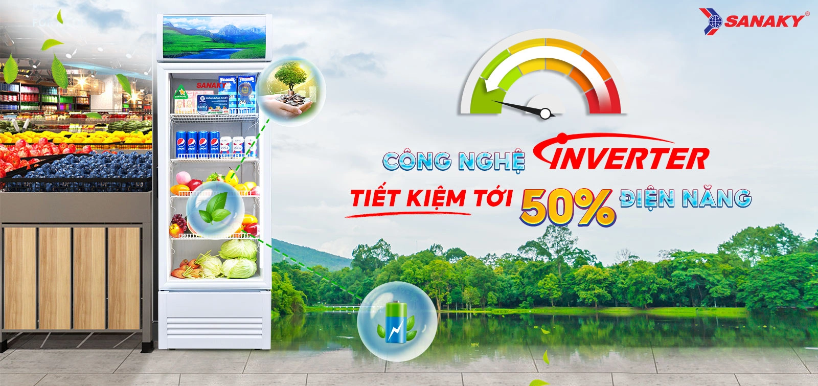 Công nghệ Inverter tiết kiệm tới 50% điện năng Tủ mát 300 lít Sanaky Inverter VH-3588K3 tích hợp công nghệ Inverter tiết kiệm điện