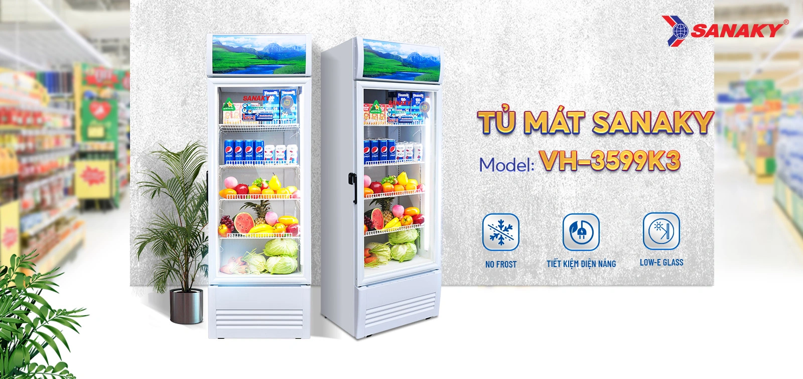 Tủ mát Sanaky VH-3599K3 Tủ mát 300 lít Sanaky Inverter VH-3599K3 cửa kính trưng bày