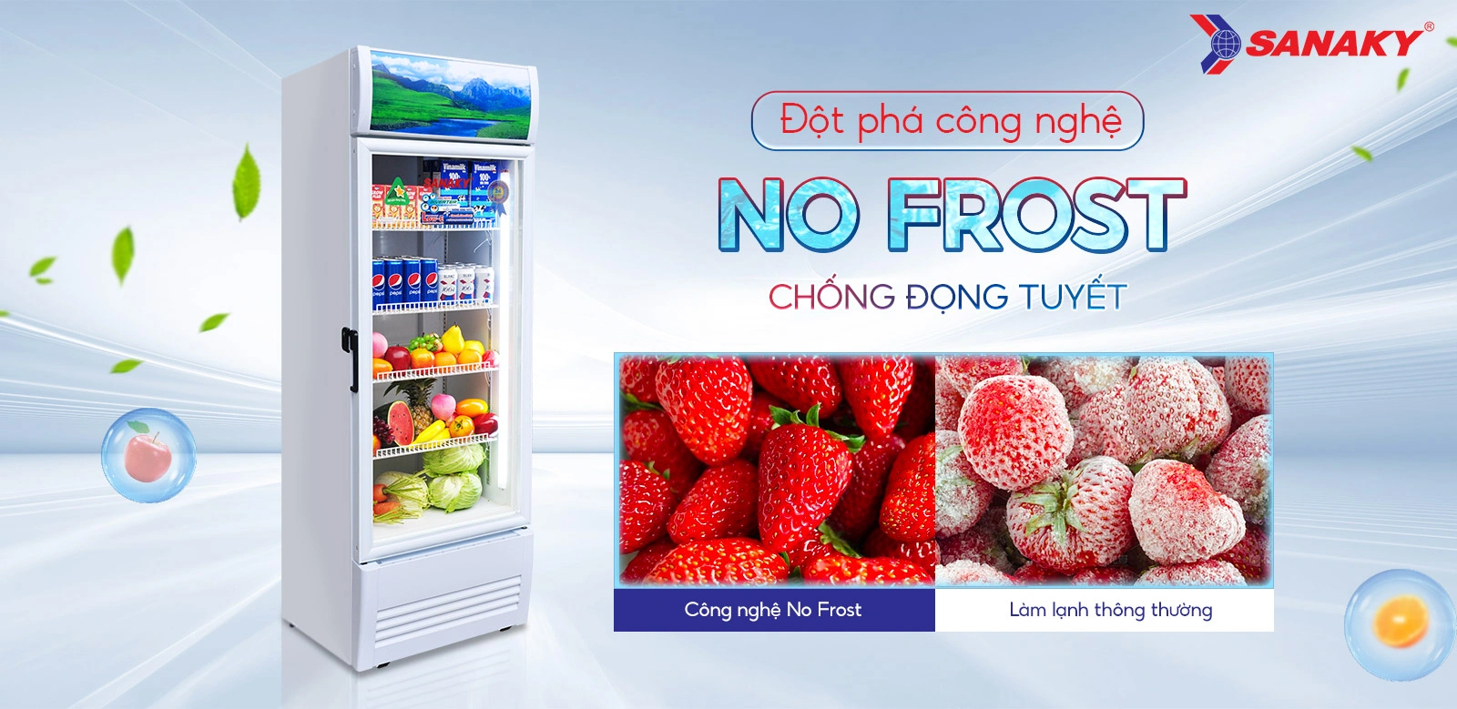 Đột phá công nghệ No-frost chống đọng tuyết Tủ mát 300 lít Sanaky Inverter VH-3599K3 tích hợp công nghệ No-Frost chống đọng tuyết