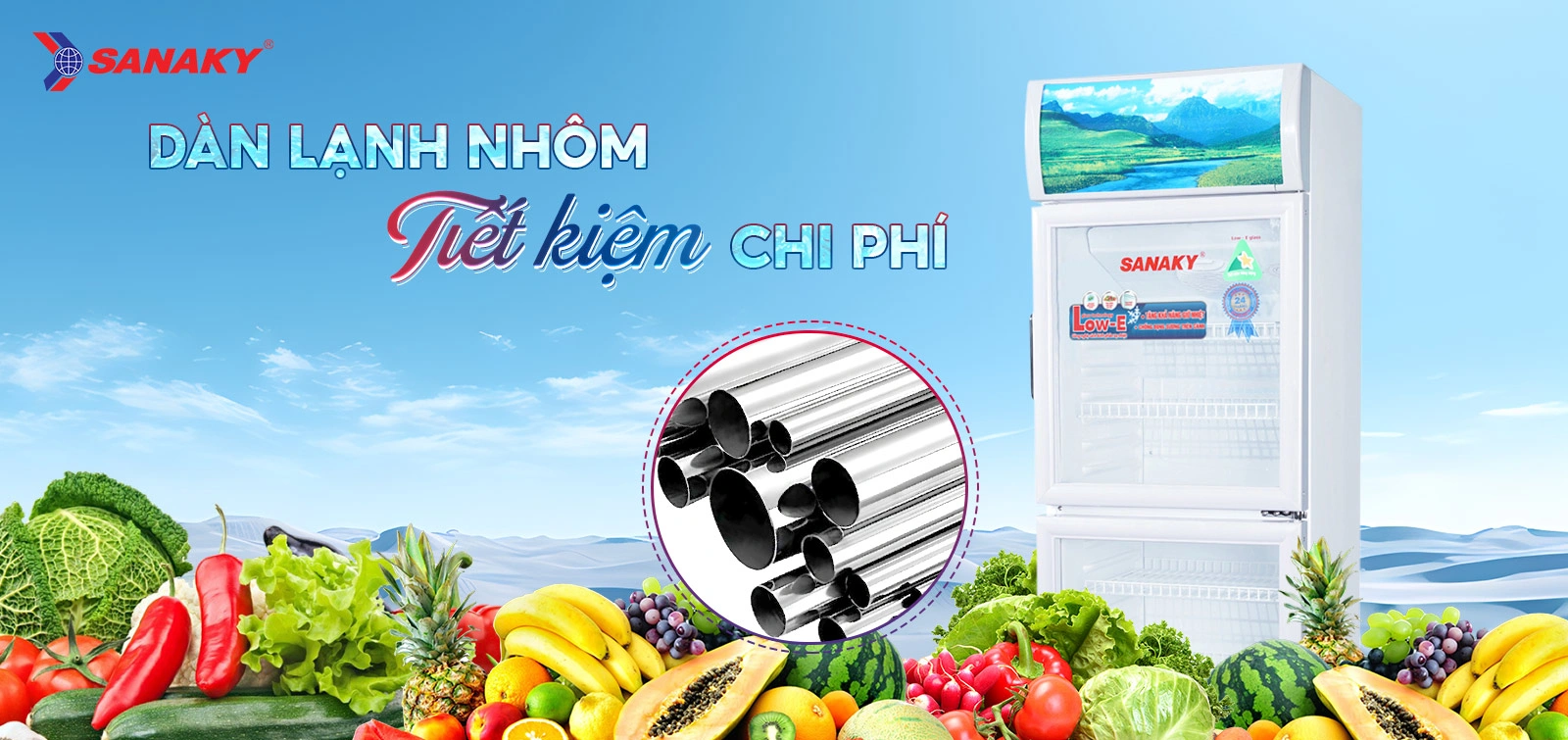 Dàn lạnh nhôm tiết kiệm chi phí Dàn lạnh nhôm tiết kiệm chi phí trên tủ mát 340 lít Sanaky VH-408WL