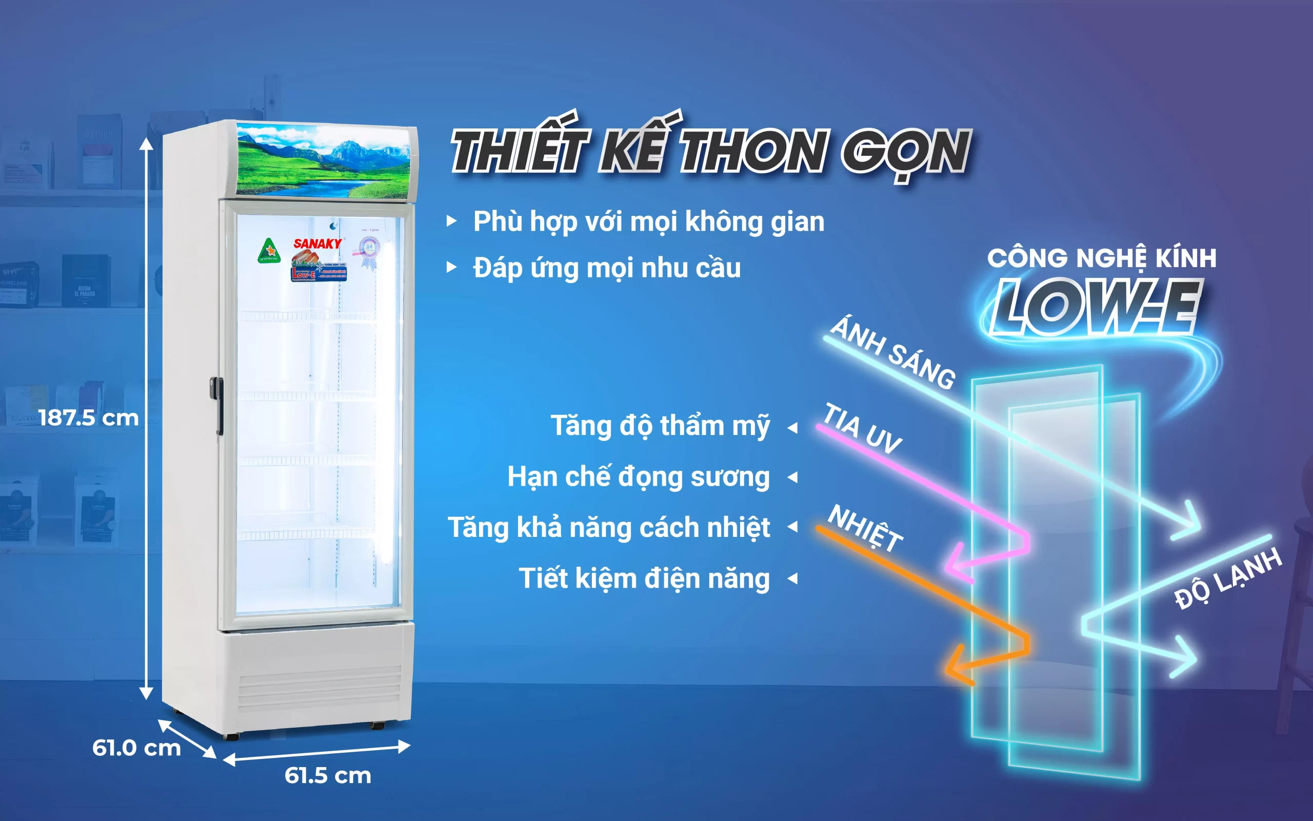 THIẾT KẾ THÔNG MINH TIỆN LỢI Thiết kế tủ mát 350 lít Sanaky Inverter VH-3589K3 với cửa kính Low-E