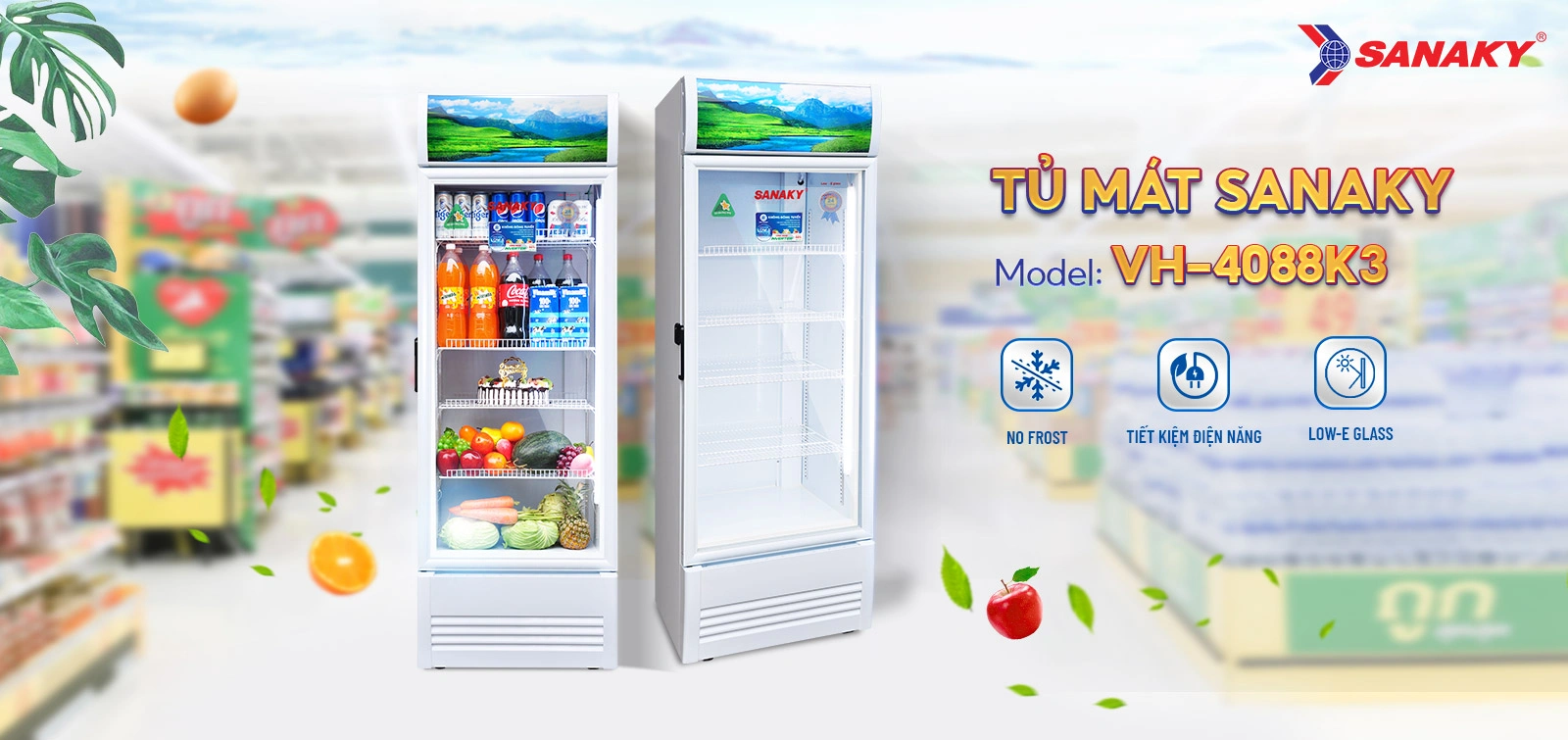 Tủ mát Sanaky VH-4088K3 Tủ mát 350 lít Sanaky Inverter VH-4088K3 cửa kính trưng bày