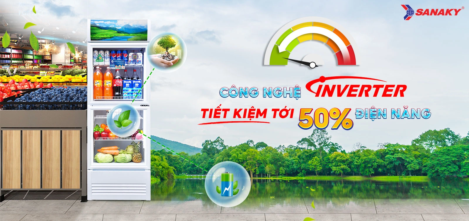 Công nghệ Inverter tiết kiệm tới 50% điện năng Tủ mát 350 lít Sanaky Inverter VH-4088KW3 tích hợp công nghệ Inverter tiết kiệm điện