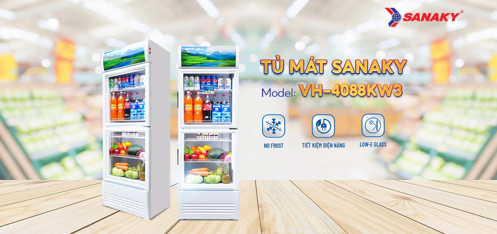 Tủ mát Sanaky VH-4088KW3 Tủ mát 350 lít Sanaky Inverter VH-4088KW3 với thiết kế cửa kính trưng bày