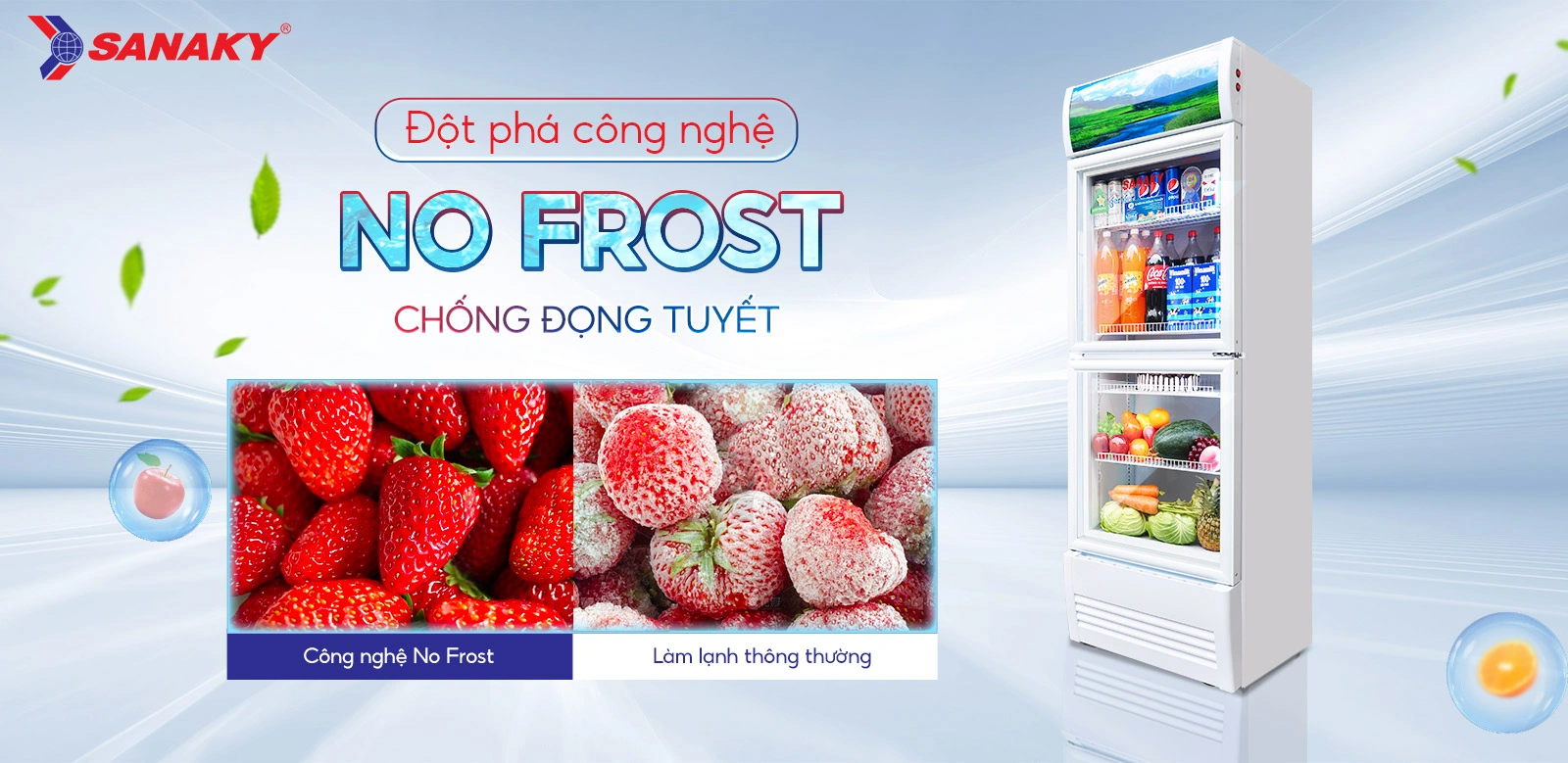 Đột phá công nghệ No-frost chống đọng tuyết Công nghệ No Frost chống đọng tuyết trên tủ mát 350 lít Sanaky Inverter VH-4088KW3