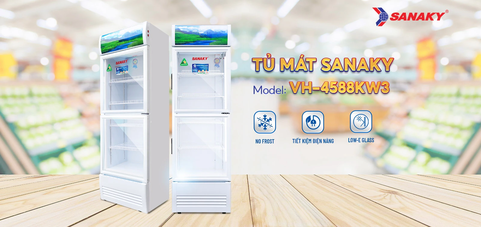 Tủ mát Sanaky VH-4588KW3 Tủ mát 400 lít Sanaky Inverter VH-4588KW3 với cửa kính Low-E và công nghệ No Frost