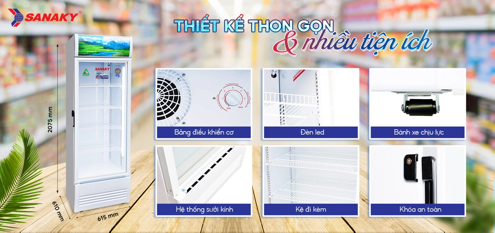 Thiết kế thon gọn cùng nhiều tiện ích Thiết kế thon gọn cùng nhiều tiện ích của Tủ mát 400 lít Sanaky Inverter VH-4599K3