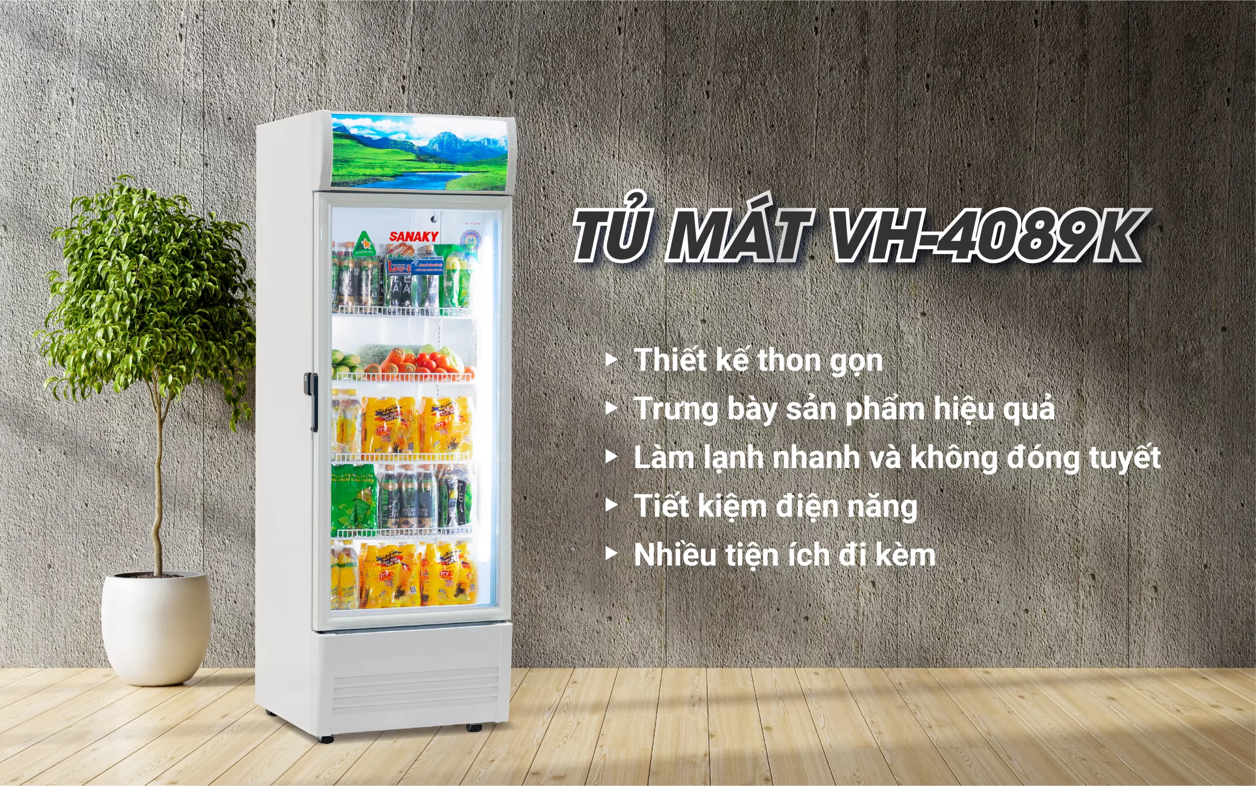 Tủ mát 400 lít Sanaky VH-4089K với cửa kính trưng bày sản phẩm