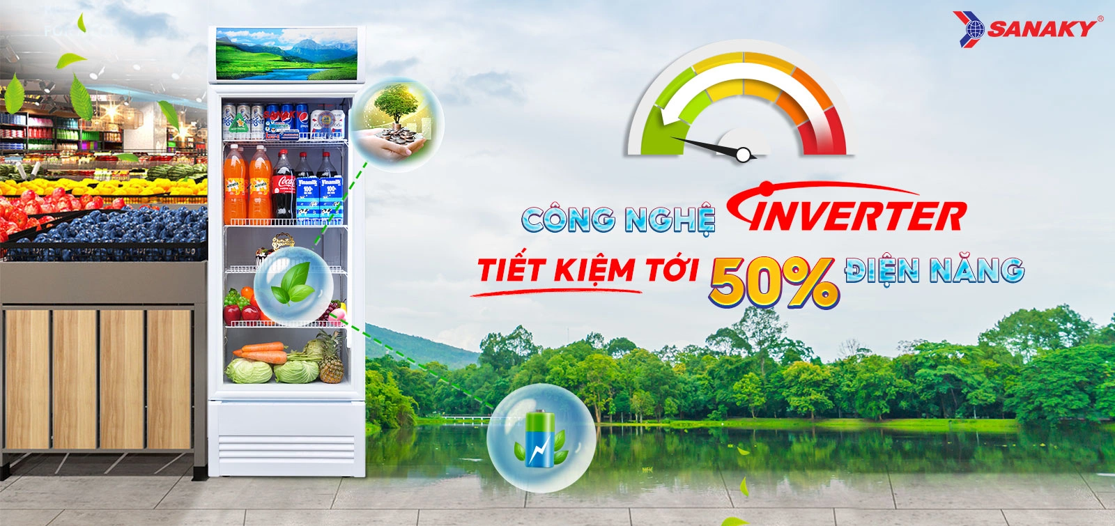 Công nghệ Inverter tiết kiệm tới 50% điện năng Tủ mát 480 lít Sanaky Inverter VH-5099K3 tích hợp công nghệ Inverter tiết kiệm điện