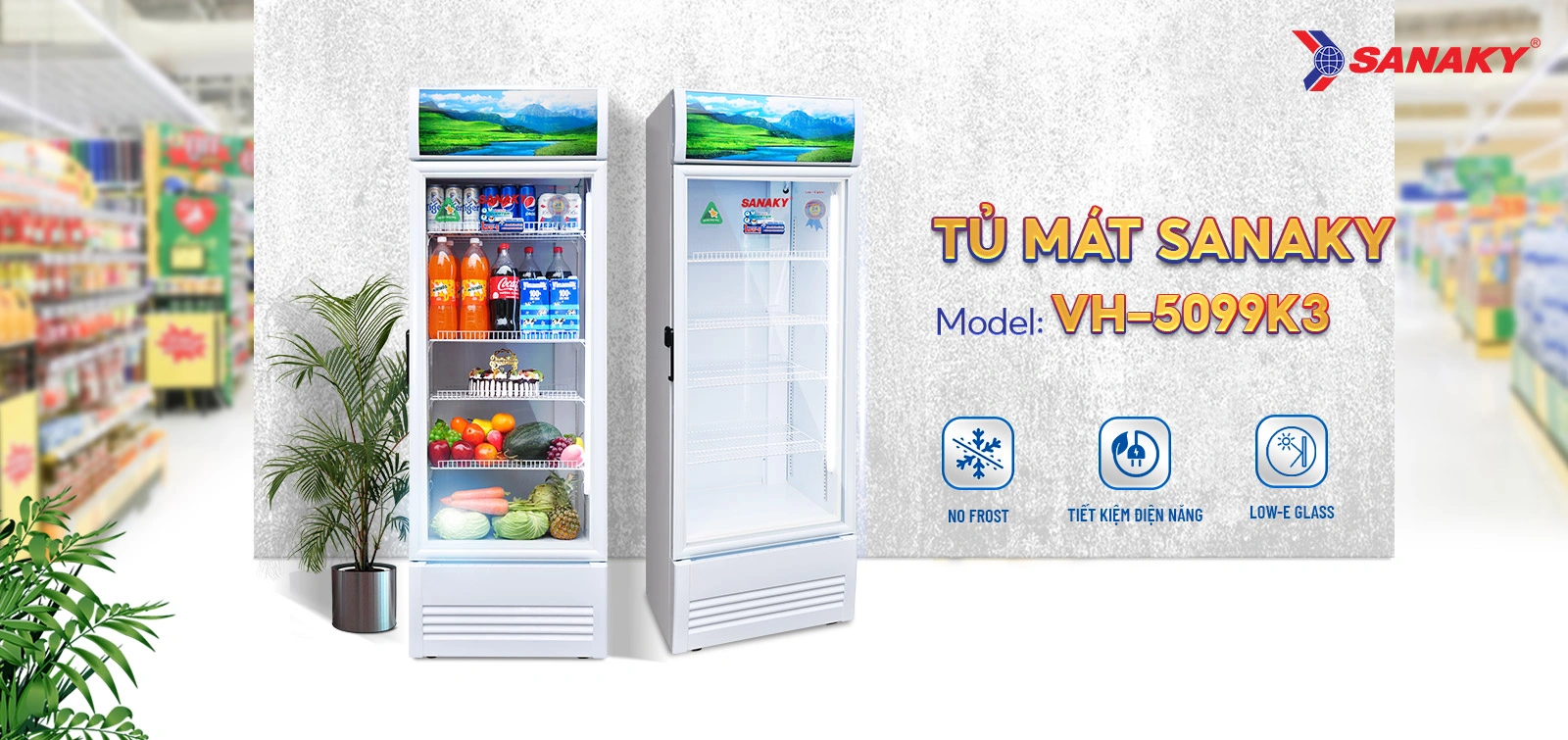 Tủ mát Sanaky VH-5099K3 Tủ mát 480 lít Sanaky Inverter VH-5099K3 cửa kính trưng bày