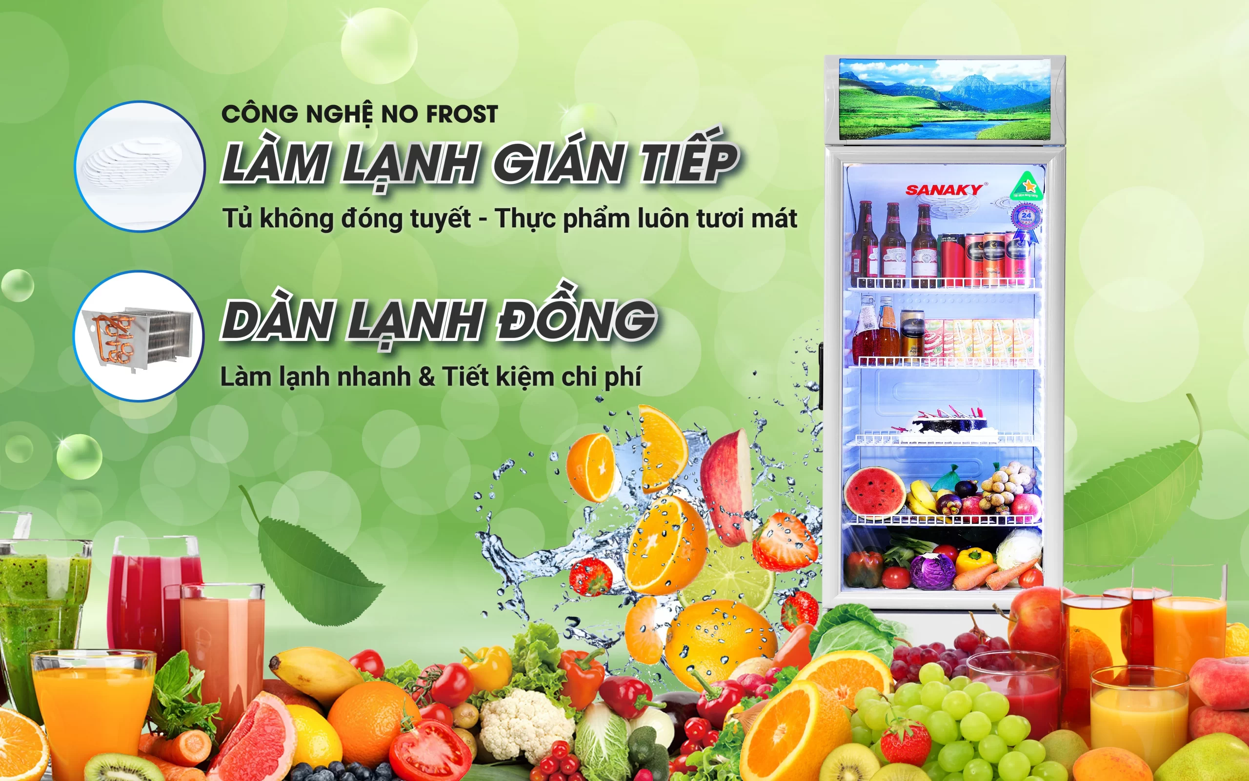 Tủ mát 480 lít Sanaky VH-5089K với công nghệ No Frost và dàn lạnh đồng