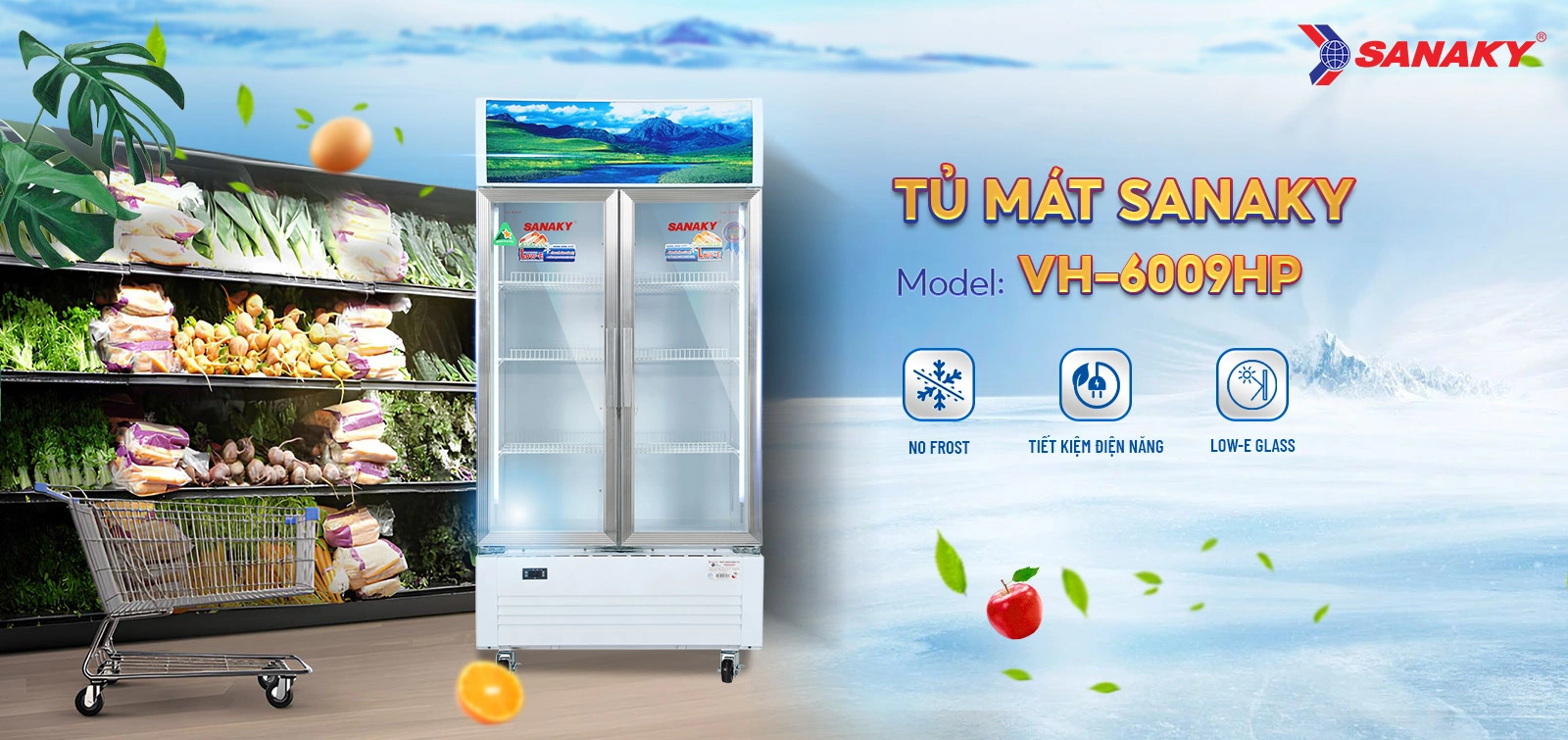 Tủ Mát Sanaky VH-6009HP Tủ mát 500 lít Sanaky VH-6009HP với cửa kính và hệ thống kệ trưng bày