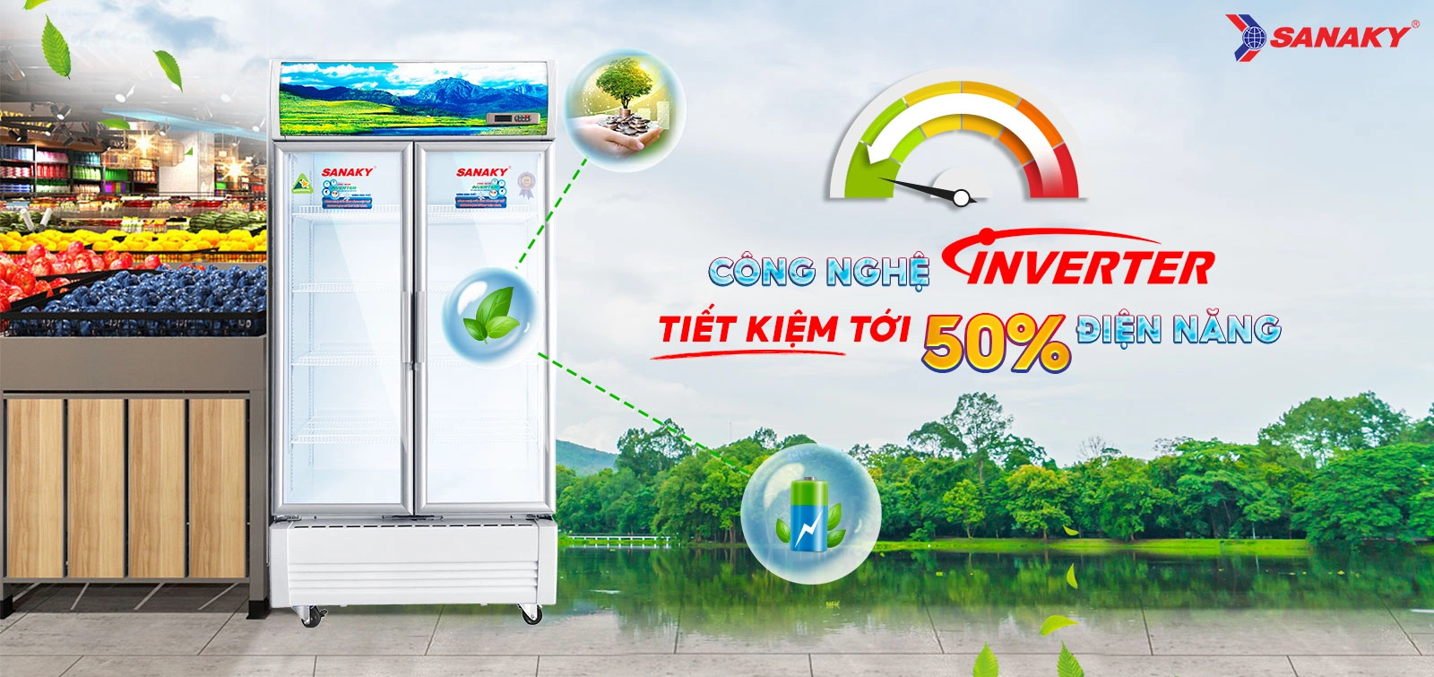 Công nghệ Inverter tiết kiệm tới 50% điện năng Tủ mát 700 lít Sanaky Inverter VH-8009HP3 với công nghệ Inverter tiết kiệm điện