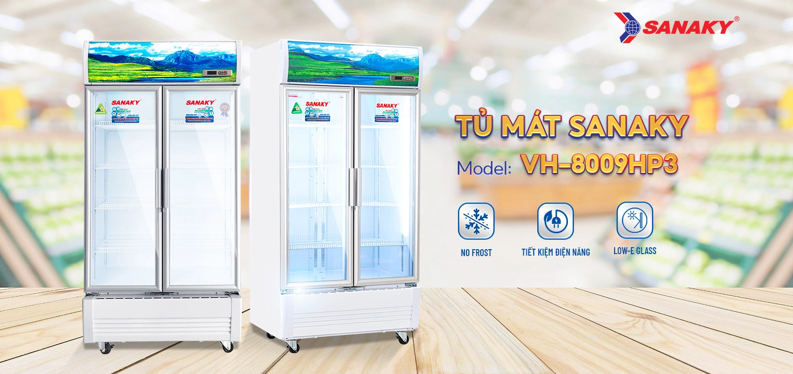 Tủ Mát Sanaky VH-8009HP3 Tủ mát 700 lít Sanaky Inverter VH-8009HP3 với thiết kế cửa kính Low-E và công nghệ No-Frost