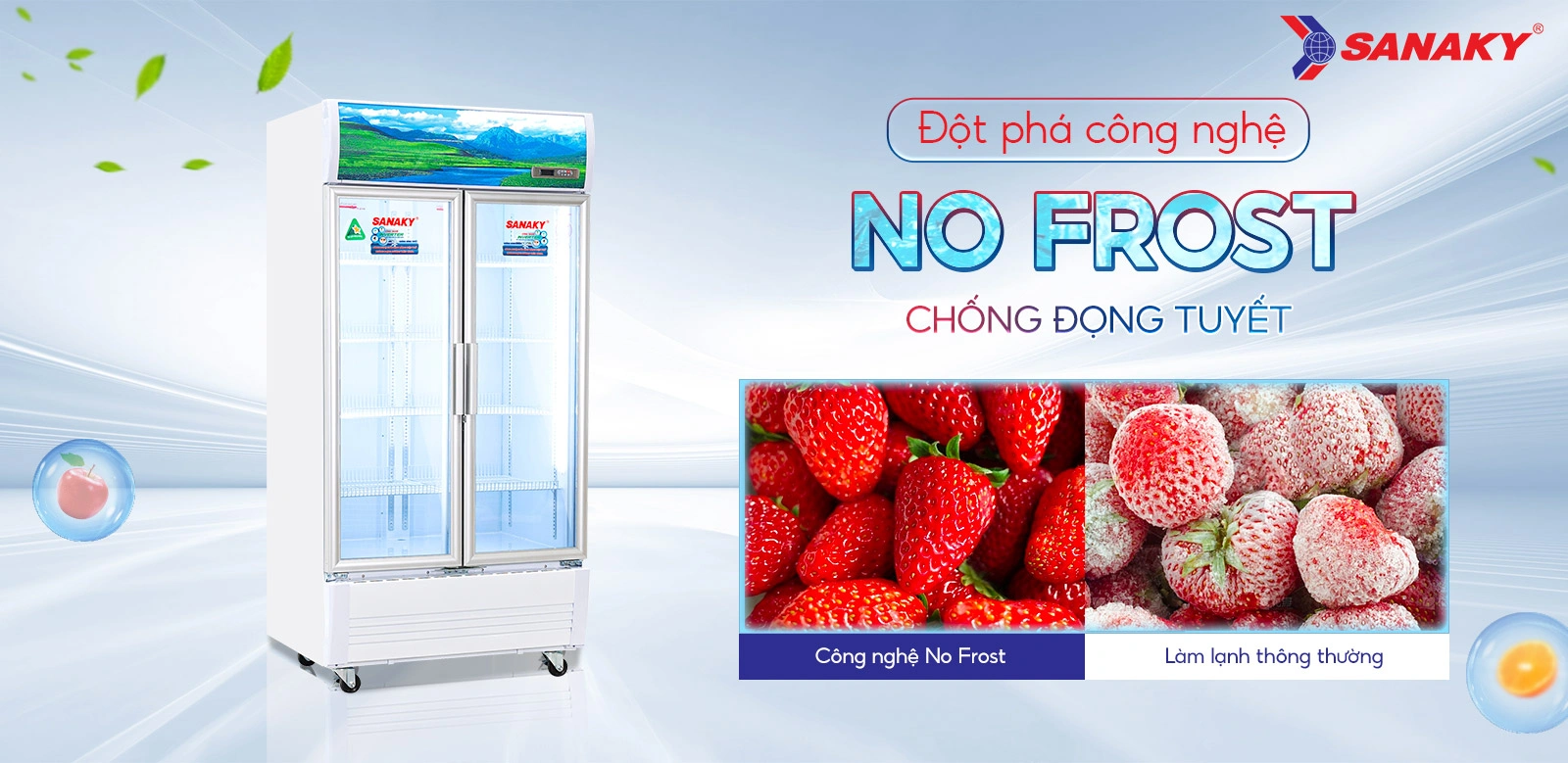 Đột phá công nghệ No-frost chống đọng tuyết Tủ mát 700 lít Sanaky Inverter VH-8009HP3 tích hợp công nghệ No-Frost chống đọng tuyết