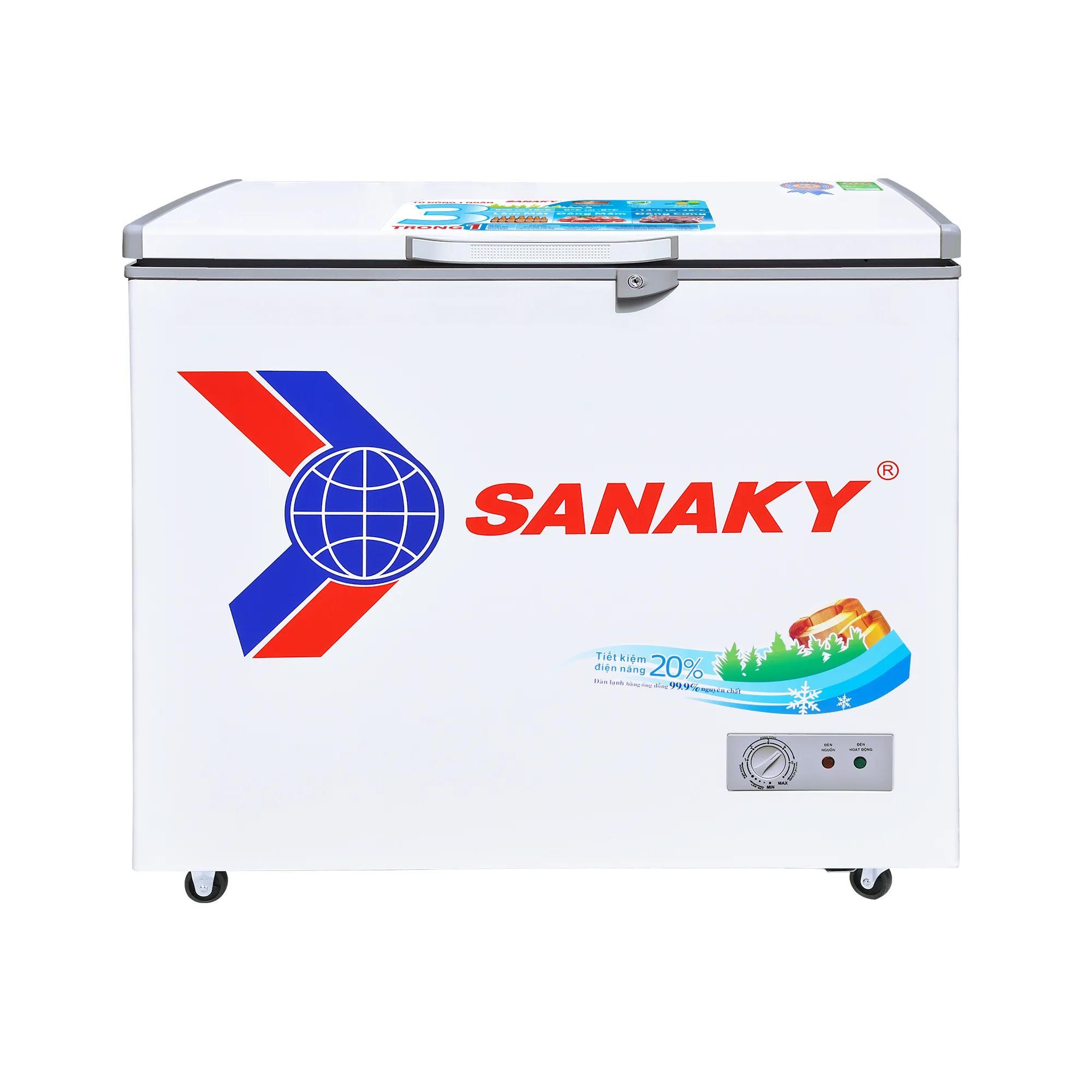 Tủ đông 175 lít Sanaky VH-2299HY2 màu trắng với bảng điều khiển cơ