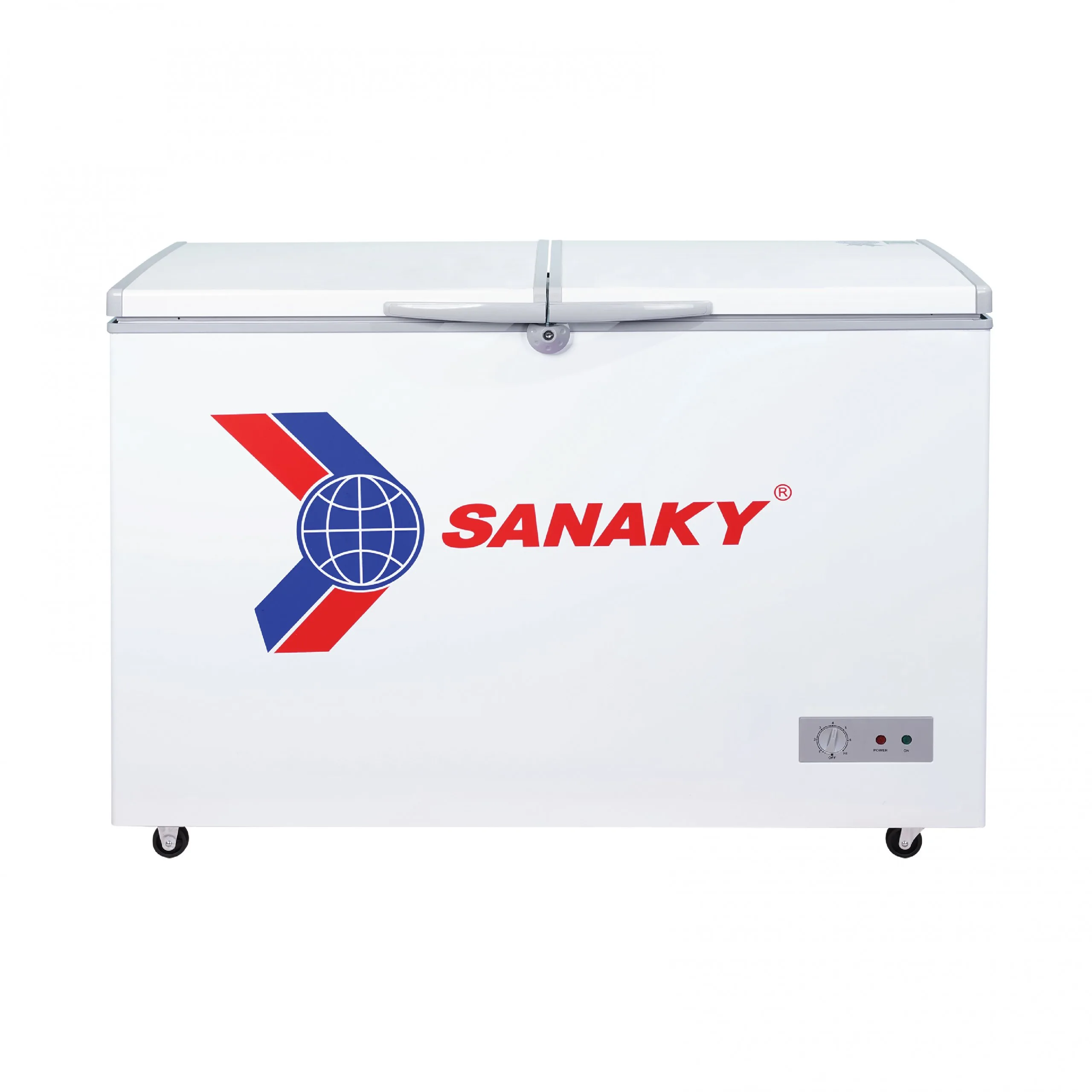 Tủ đông 270 lít Sanaky VH-365A2 với thiết kế nắp mở phía trên và bảng điều khiển nhiệt độ