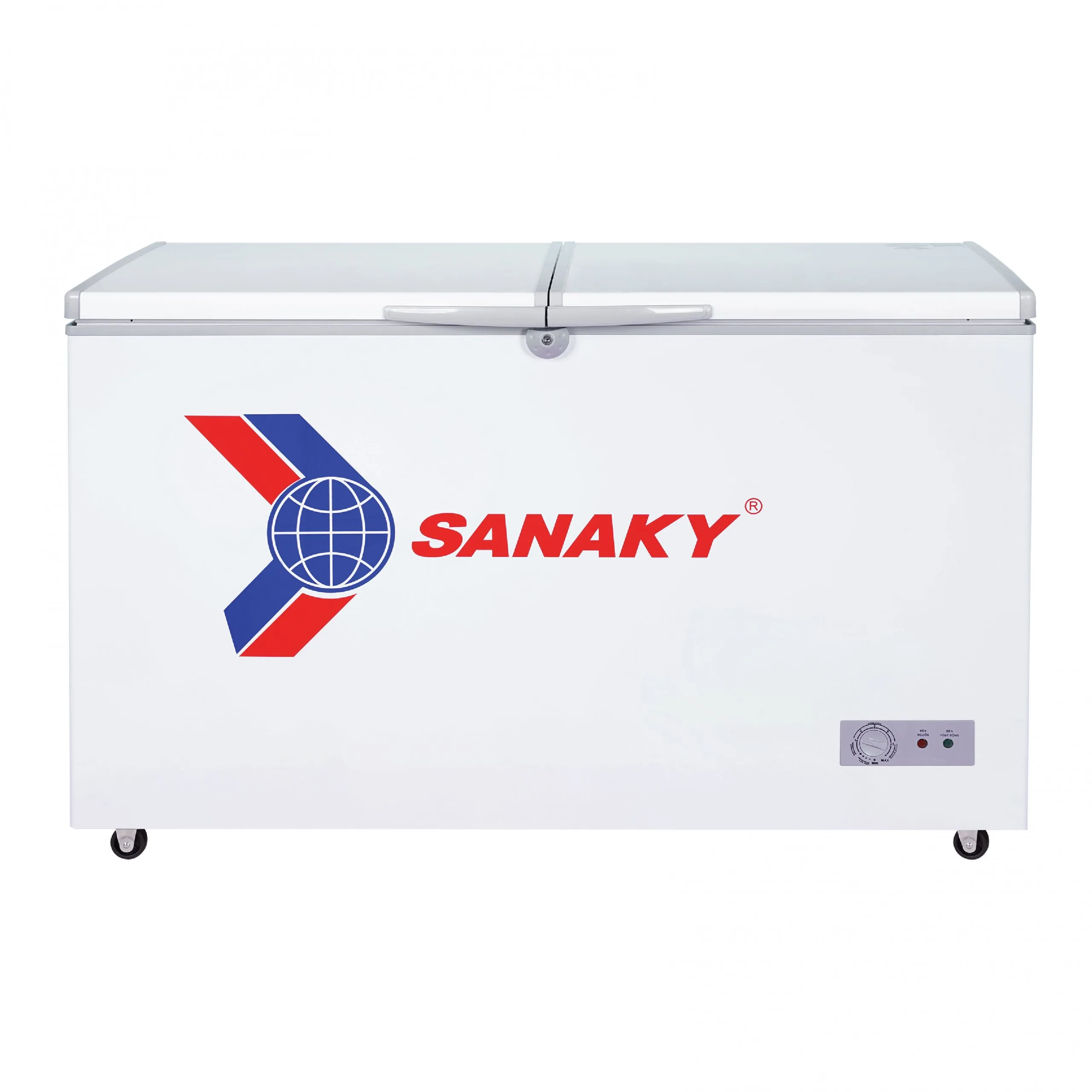 Tủ đông 305 lít Sanaky VH-405A2 màu trắng với logo Sanaky nổi bật