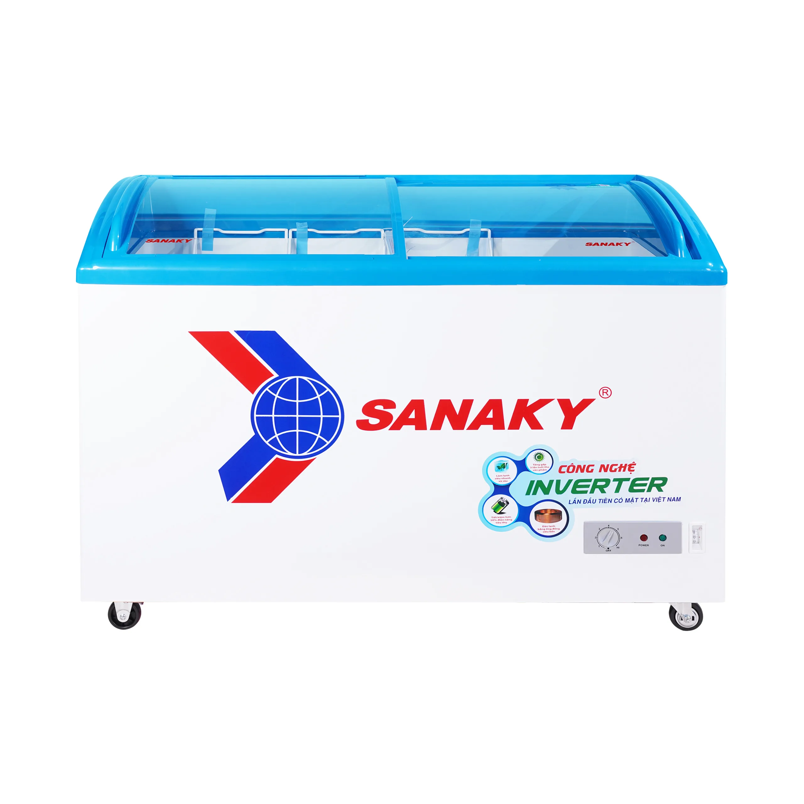 Tủ đông kính cong 324 lít Sanaky Inverter VH-4899K3 với mặt kính cong và công nghệ Inverter