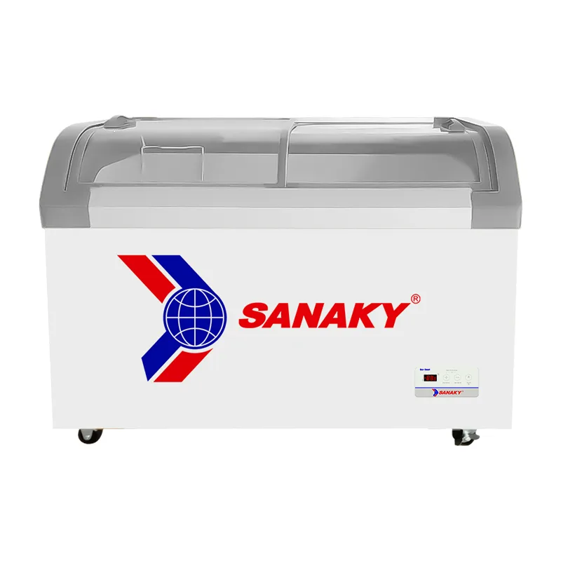 Tủ đông kính cong 350 lít Sanaky VH-482KB với thiết kế mặt kính cong và cánh lùa