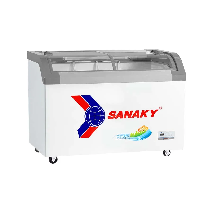 Tủ đông kính cong 350 lít Sanaky VH-4899KB với thiết kế mặt kính cong và cánh lùa