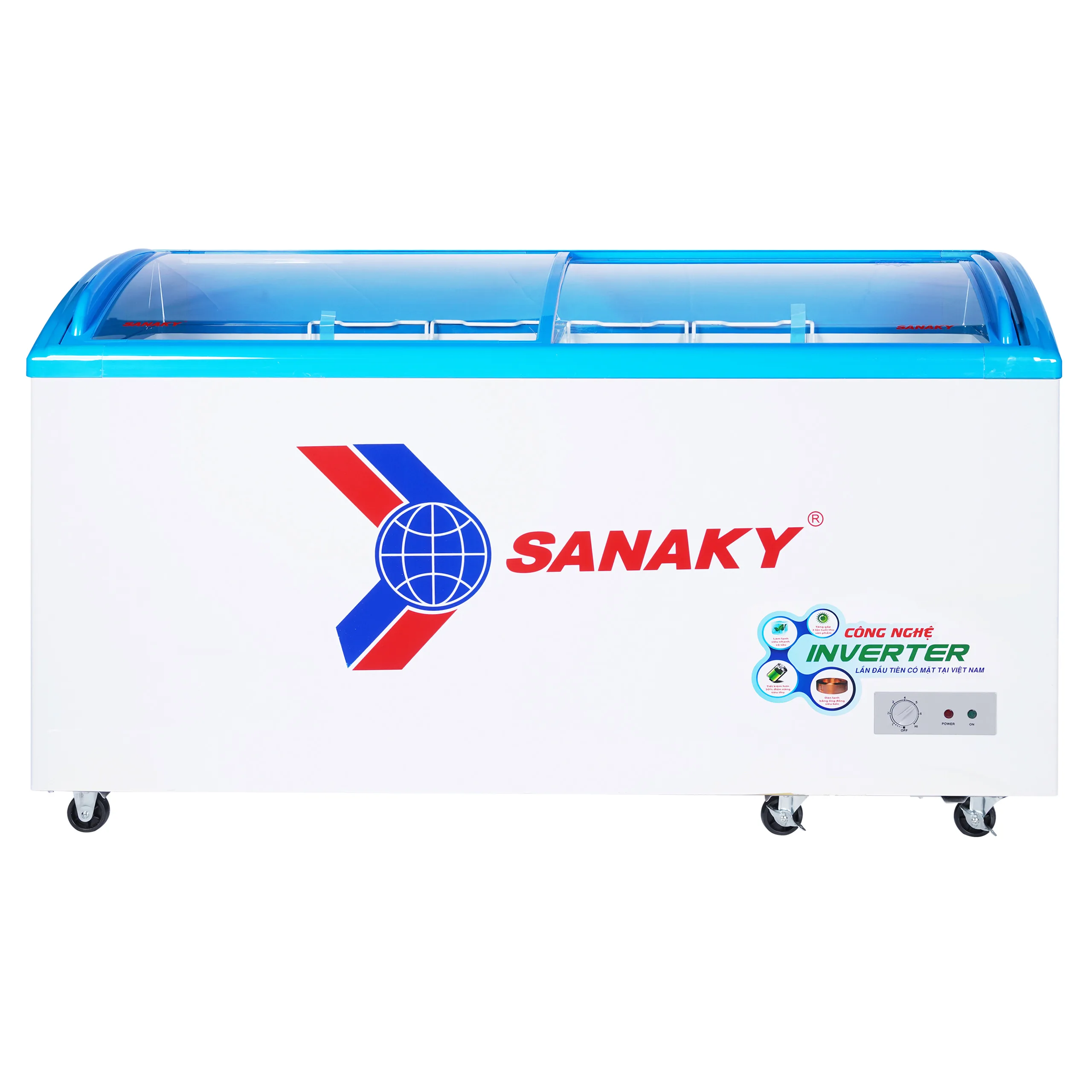 Tủ đông kính cong 437 lít Sanaky Inverter VH-6899K3 với mặt kính cong và công nghệ Inverter