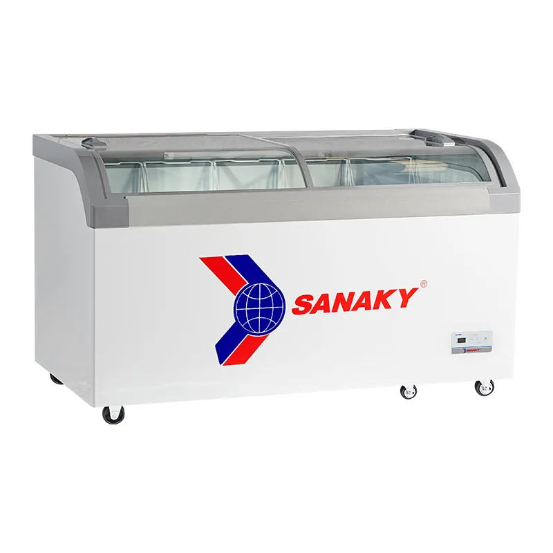 Tủ đông kính cong 500 lít Sanaky VH-888KA với mặt kính cong và cánh lùa