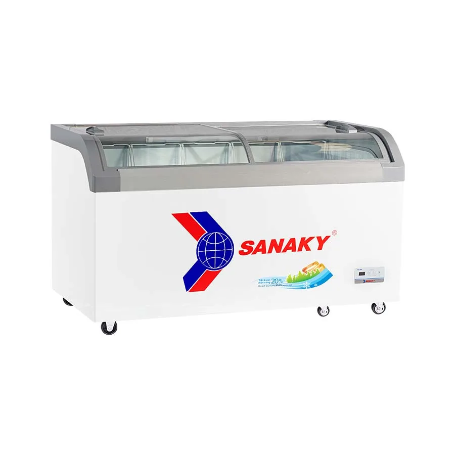 Tủ đông kính cong 500 lít Sanaky VH-899KA với thiết kế mặt kính cong và cánh lùa
