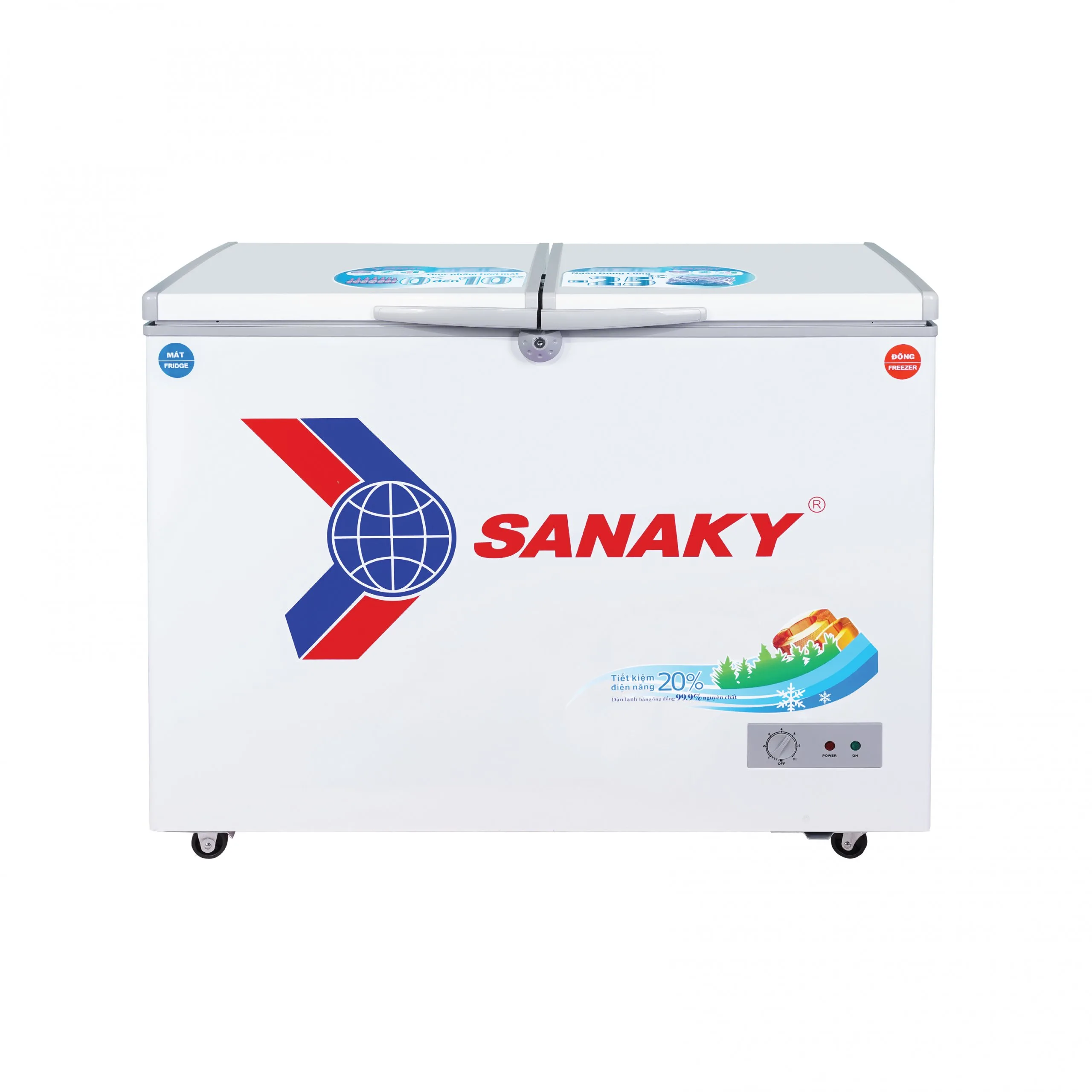 Tủ đông mát 220 lít Sanaky VH-2899W1 với thiết kế hai cánh mở ngang
